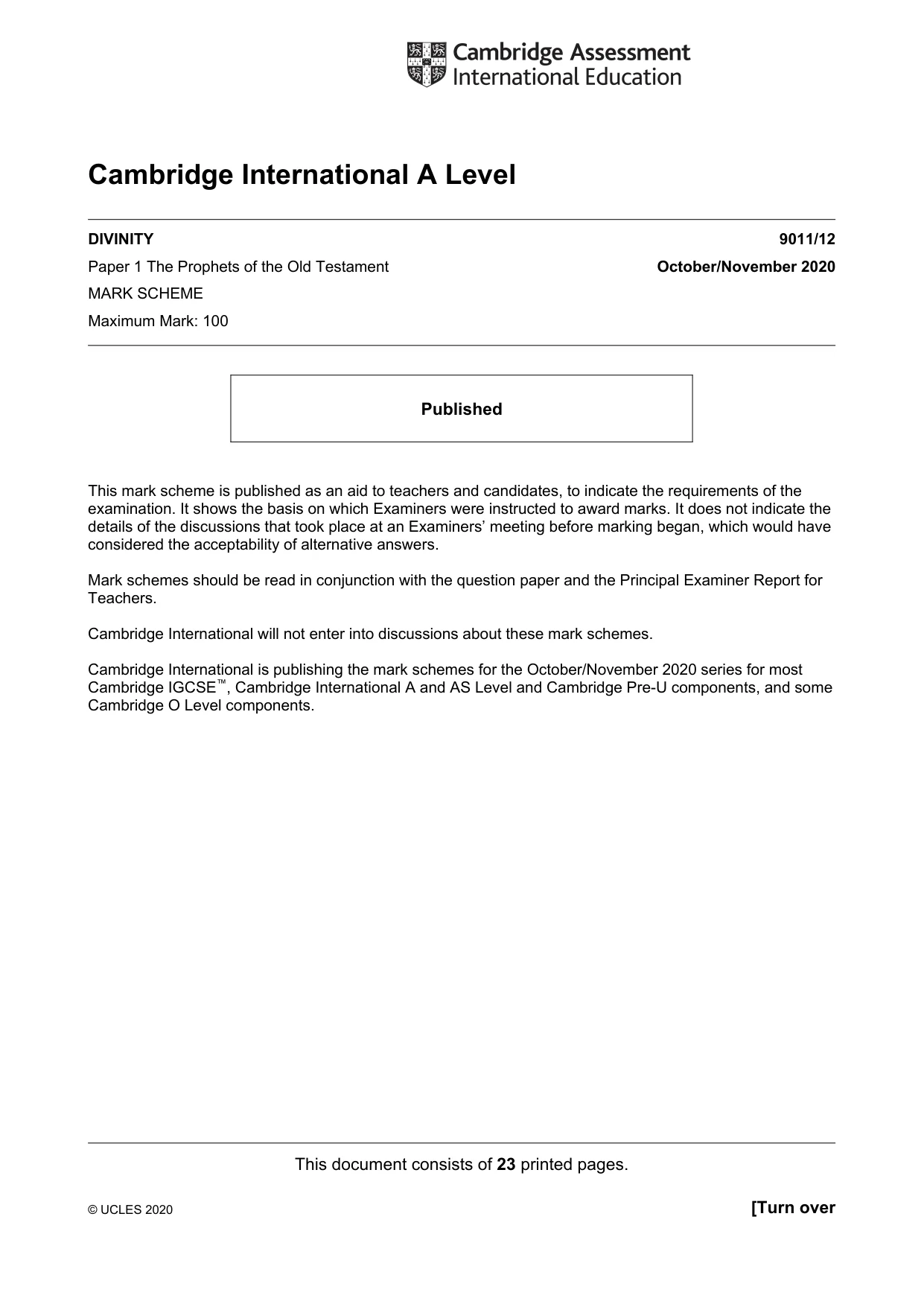 Mark scheme, page 1 of 23