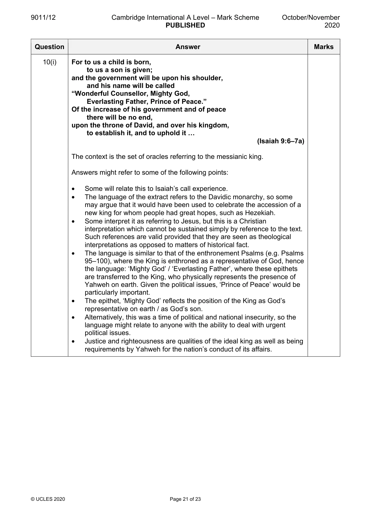 Mark scheme, page 21 of 23