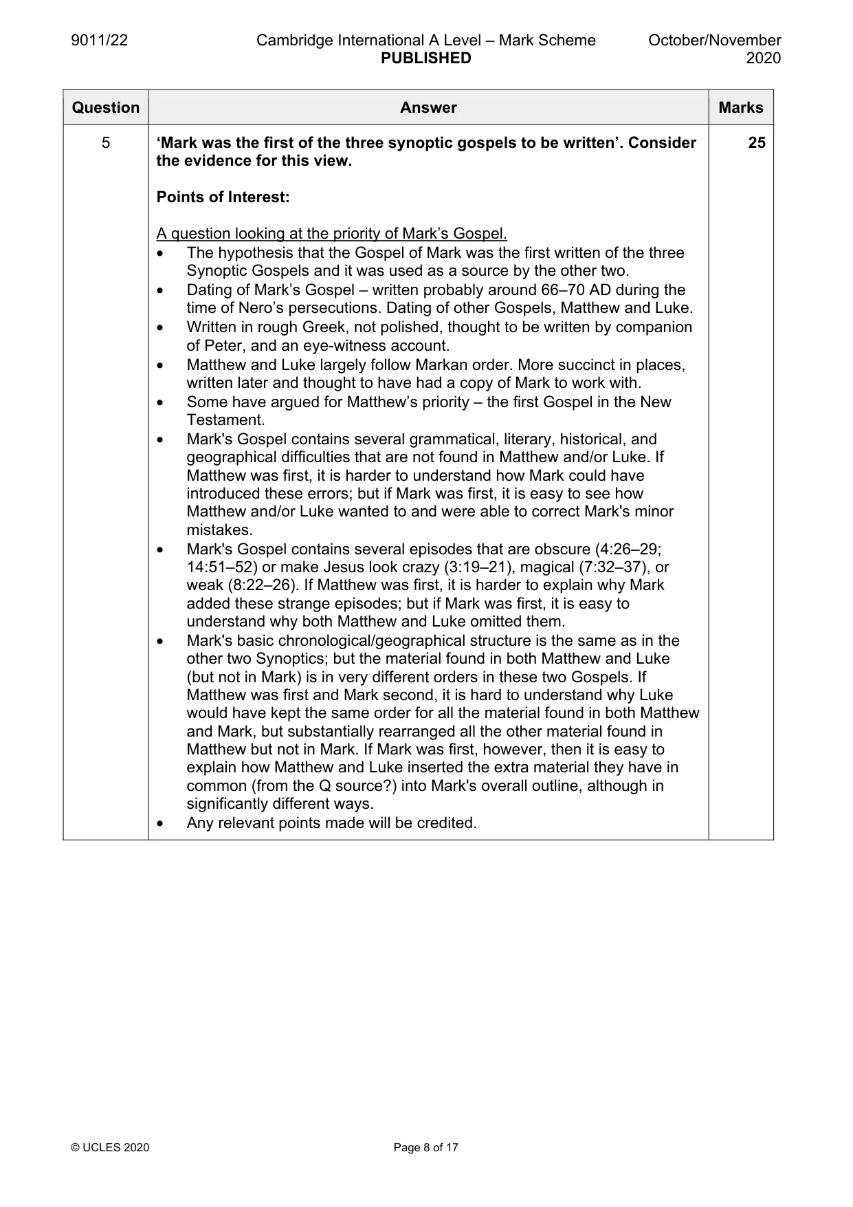 Mark scheme, page 8 of 17