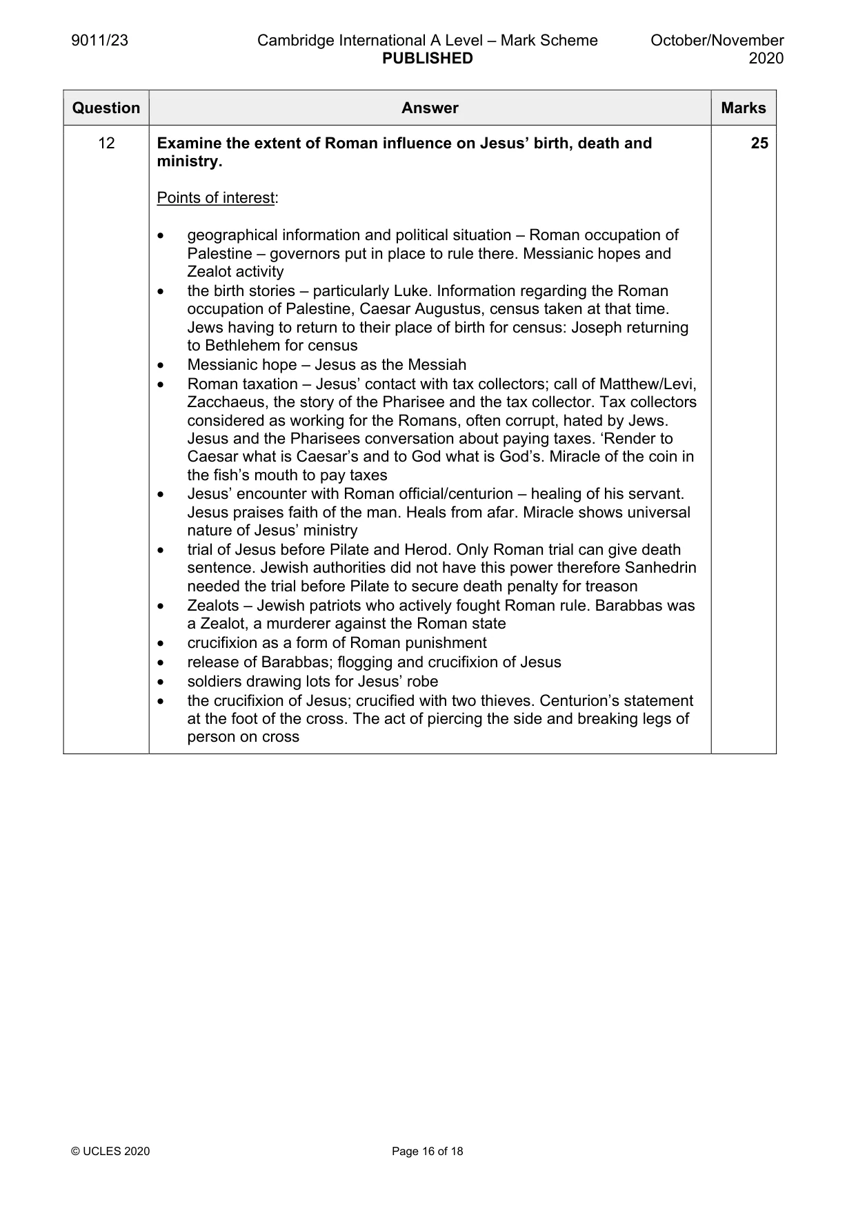 Mark scheme, page 16 of 18