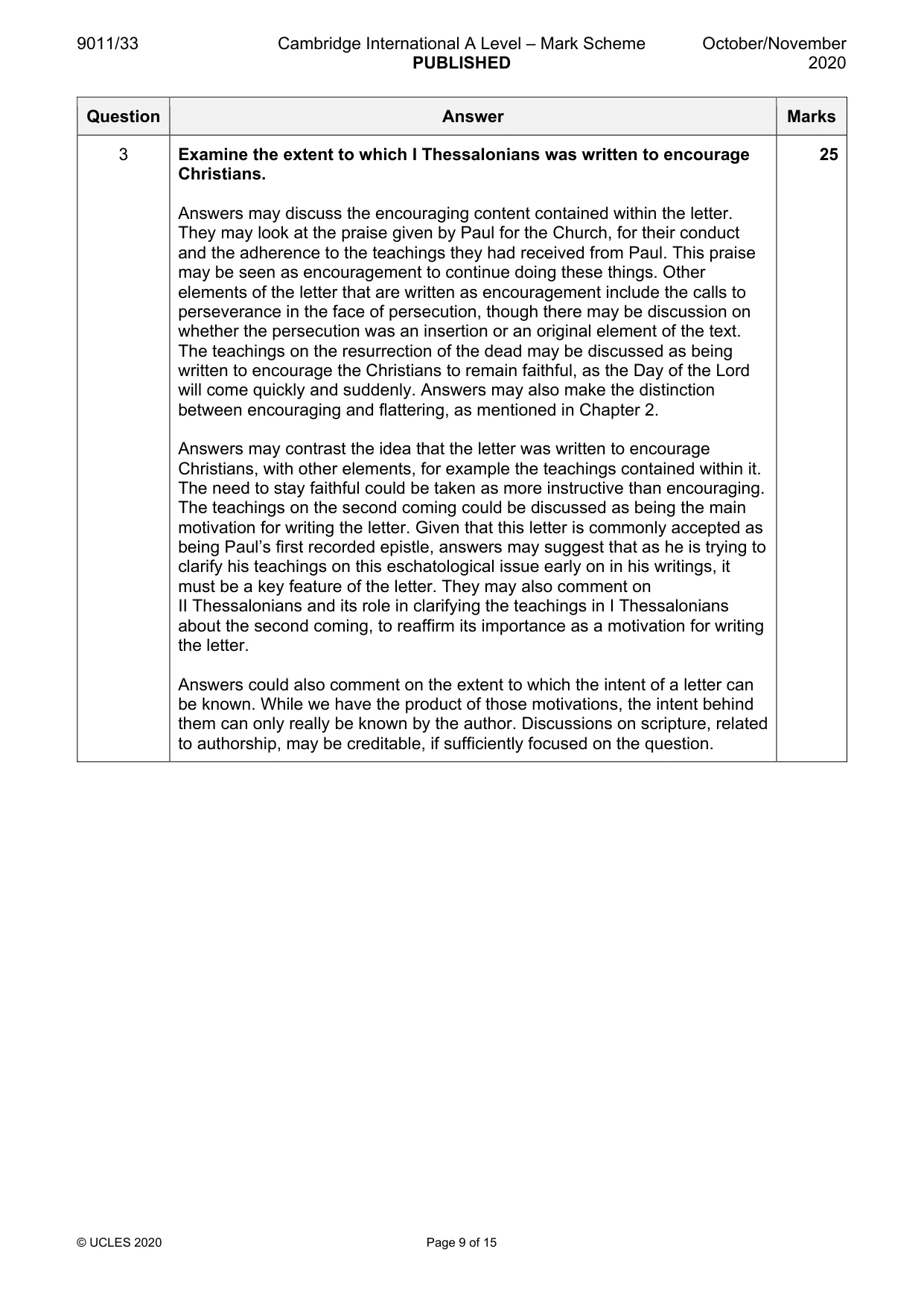 Mark scheme, page 9 of 15