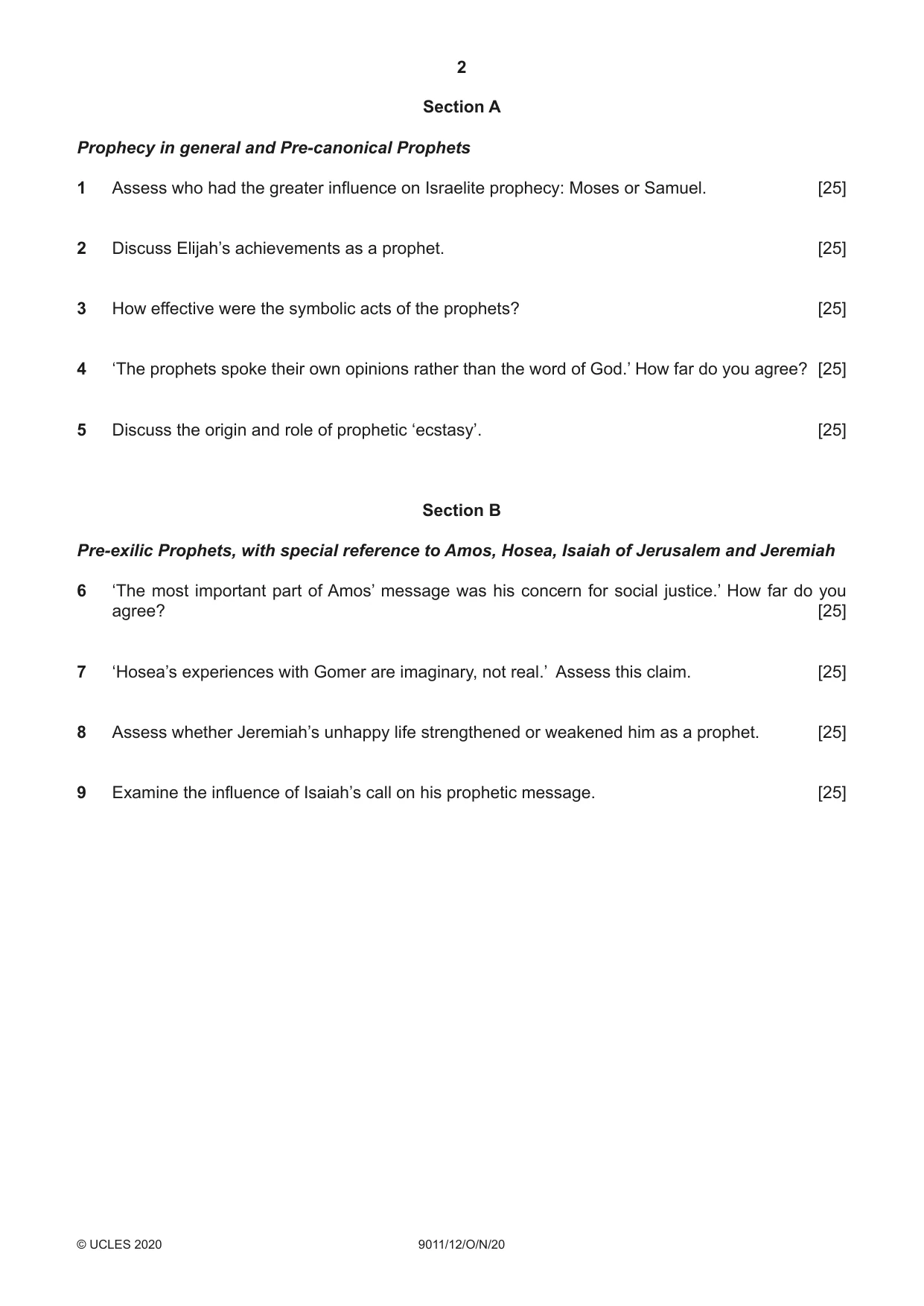 Cambridge A Level Divinity 9011 2020 Oct/Nov Paper 1 · Variant 2 question paper, page 2 of 8