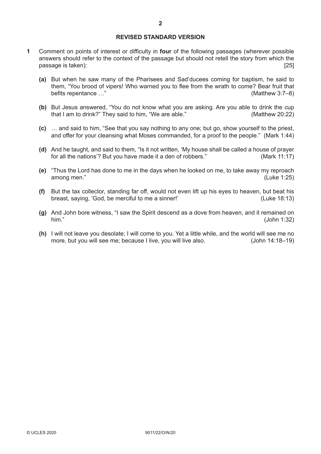 Cambridge A Level Divinity 9011 2020 Oct/Nov Paper 2 · Variant 2 question paper, page 2 of 4