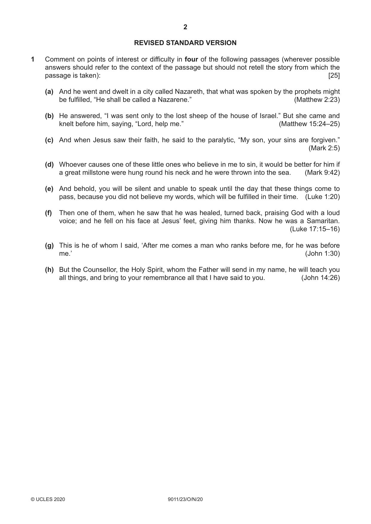 Cambridge A Level Divinity 9011 2020 Oct/Nov Paper 2 · Variant 3 question paper, page 2 of 4