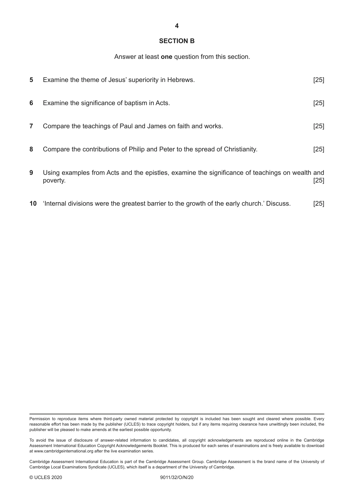 Cambridge A Level Divinity 9011 2020 Oct/Nov Paper 3 · Variant 2 question paper, page 4 of 4