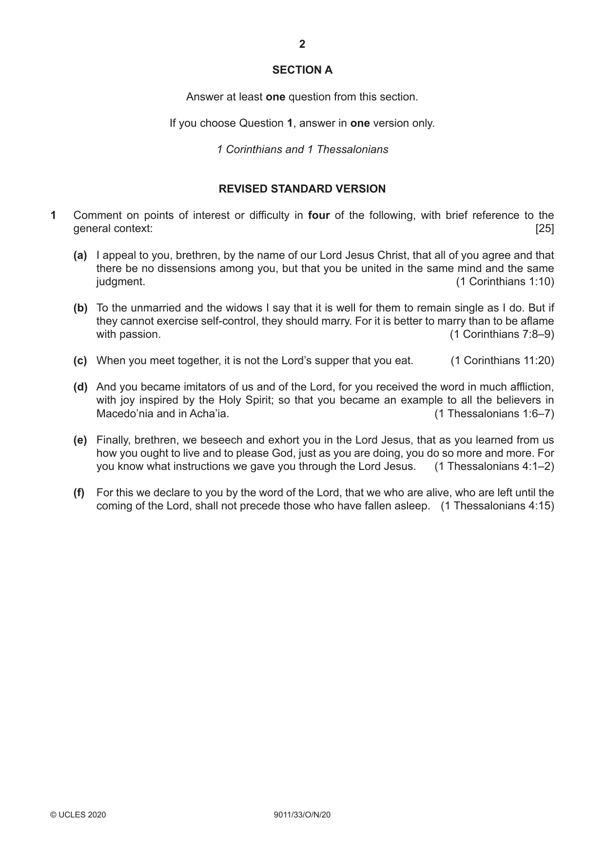 Cambridge A Level Divinity 9011 2020 Oct/Nov Paper 3 · Variant 3 question paper, page 2 of 4