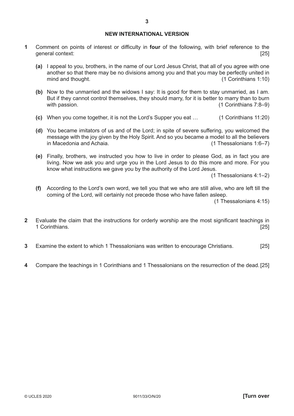 Cambridge A Level Divinity 9011 2020 Oct/Nov Paper 3 · Variant 3 question paper, page 3 of 4