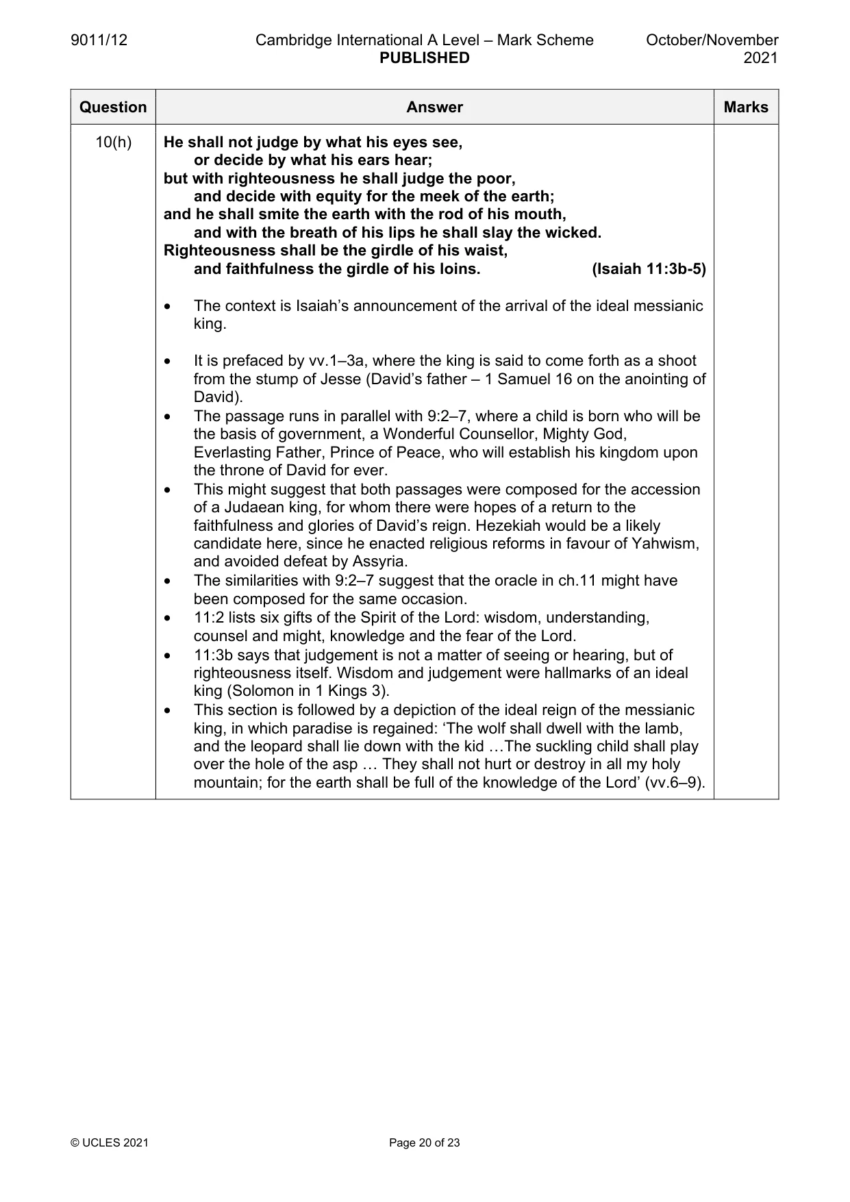 Mark scheme, page 20 of 23
