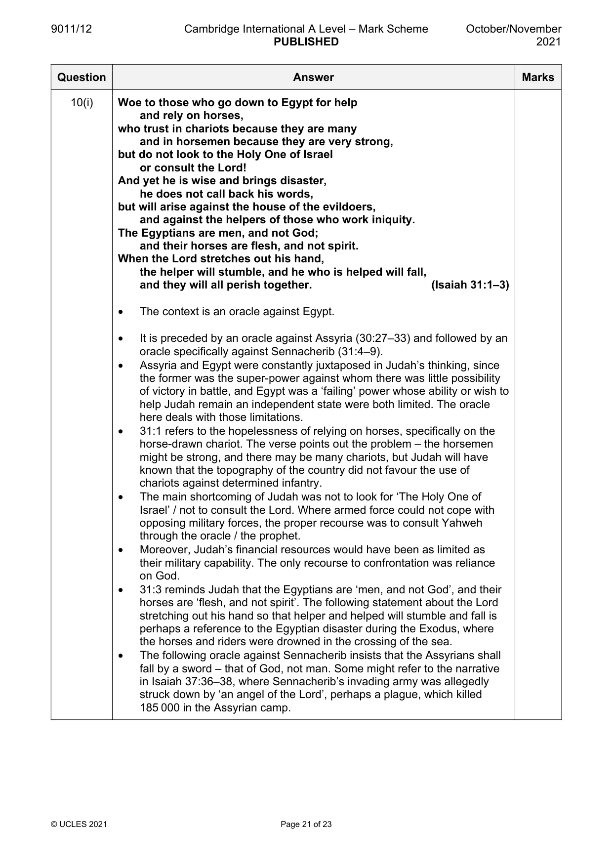 Mark scheme, page 21 of 23