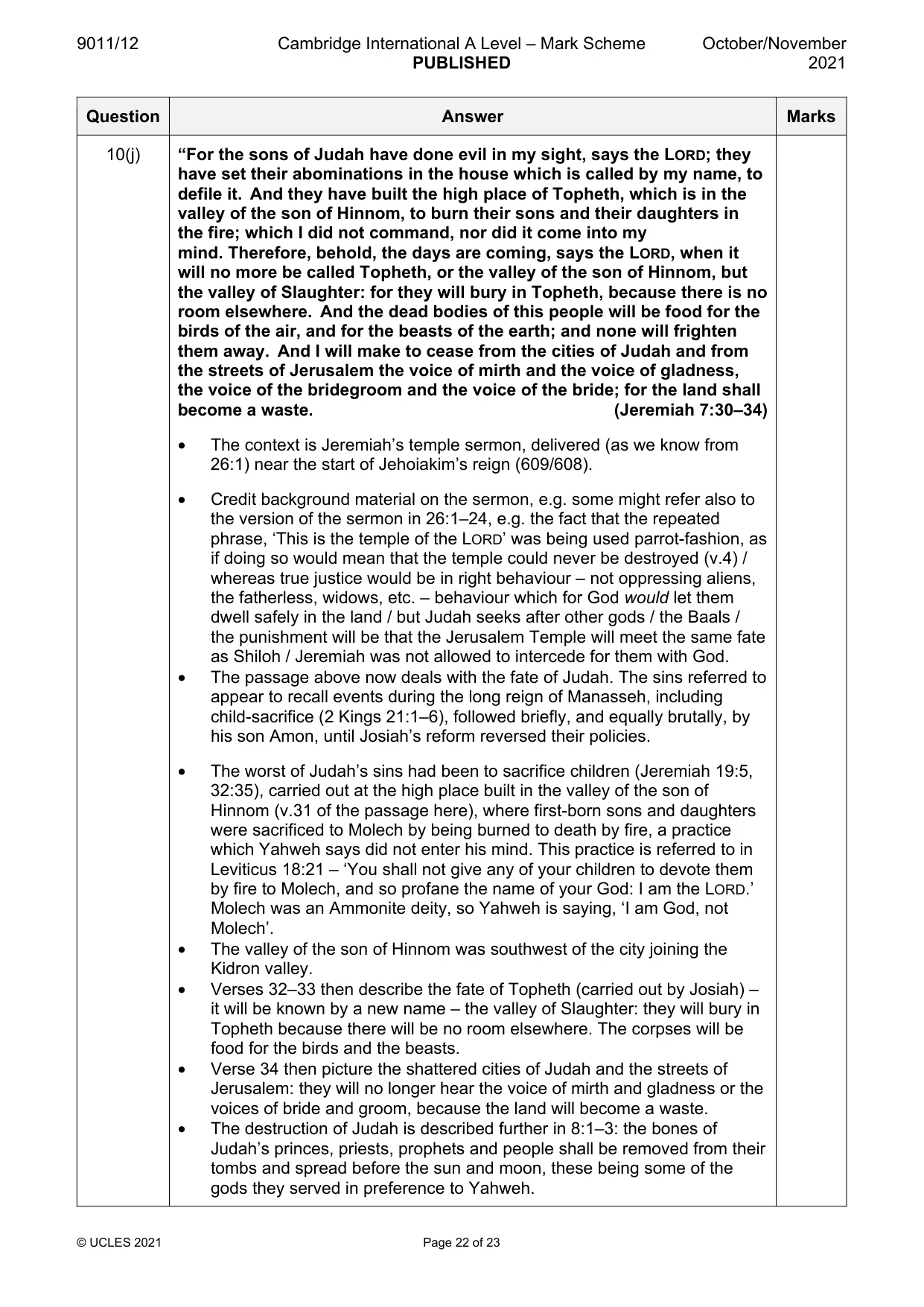 Mark scheme, page 22 of 23
