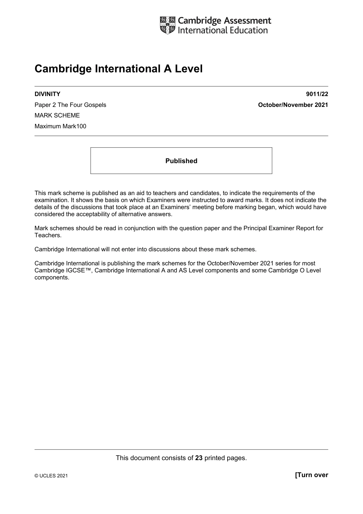 Mark scheme, page 1 of 23