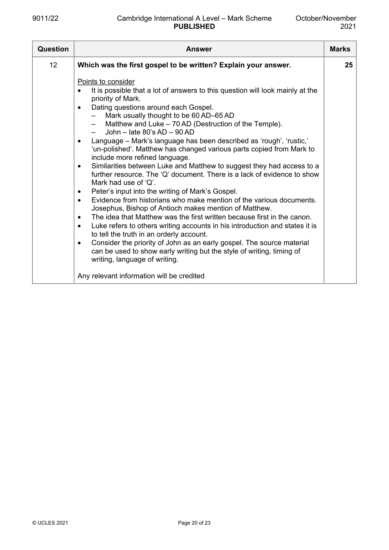 Mark scheme, page 20 of 23
