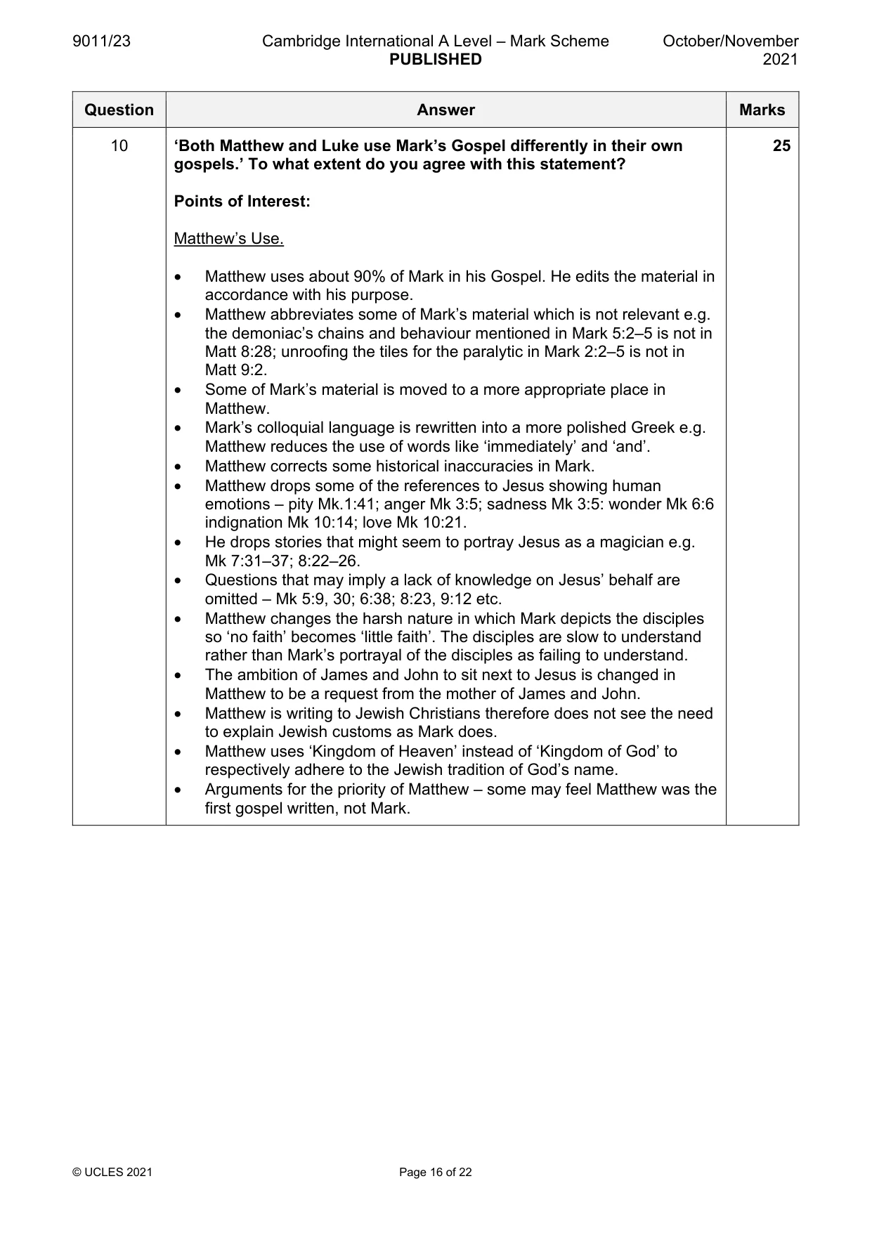 Mark scheme, page 16 of 22