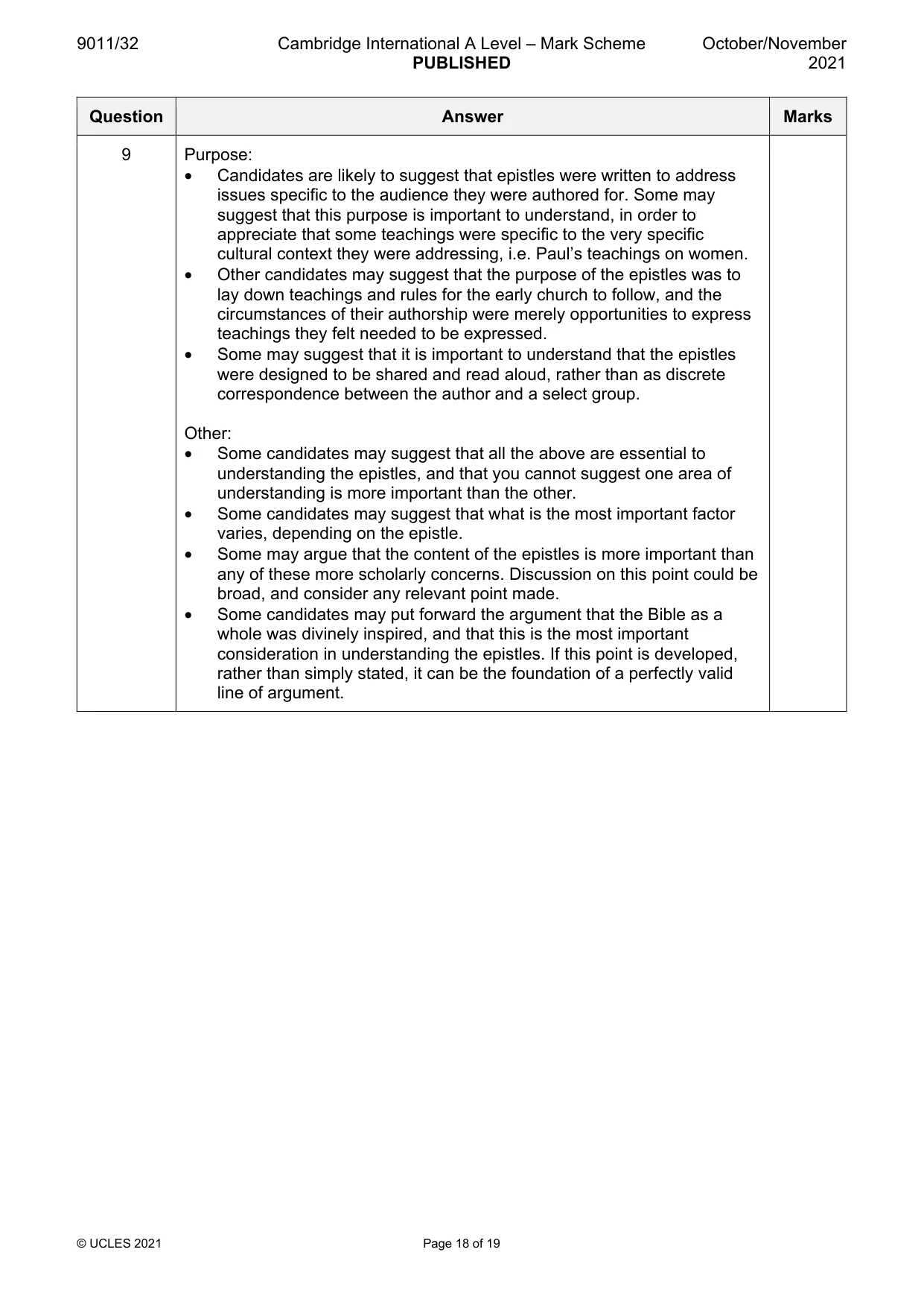Mark scheme, page 18 of 19