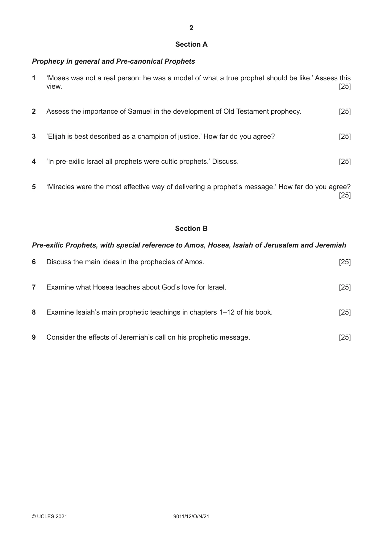 Cambridge A Level Divinity 9011 2021 Oct/Nov Paper 1 · Variant 2 question paper, page 2 of 8