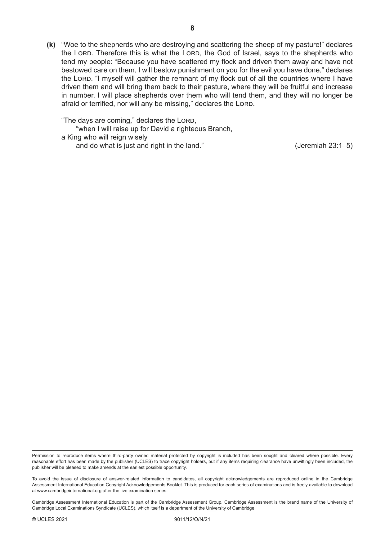 Cambridge A Level Divinity 9011 2021 Oct/Nov Paper 1 · Variant 2 question paper, page 8 of 8