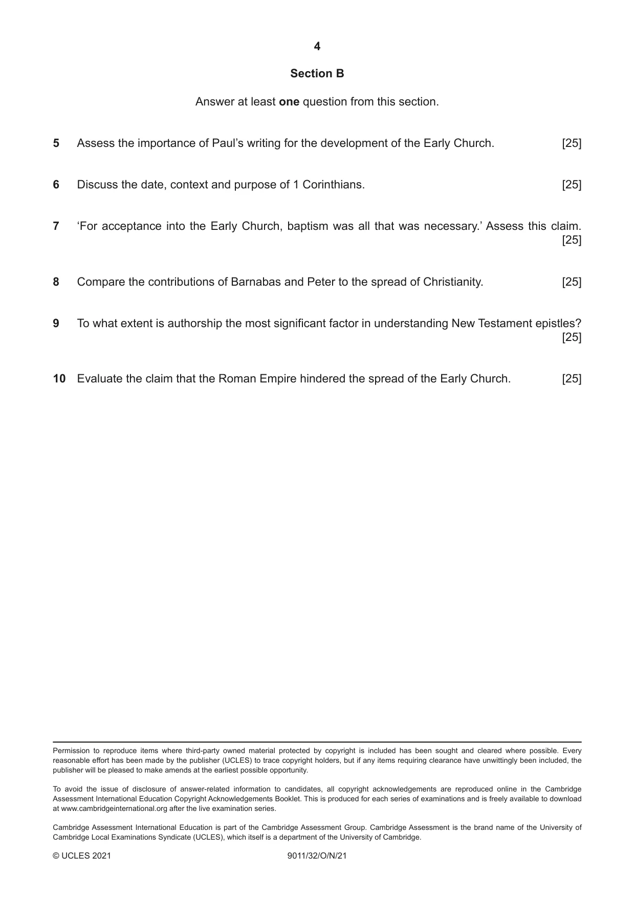 Cambridge A Level Divinity 9011 2021 Oct/Nov Paper 3 · Variant 2 question paper, page 4 of 4
