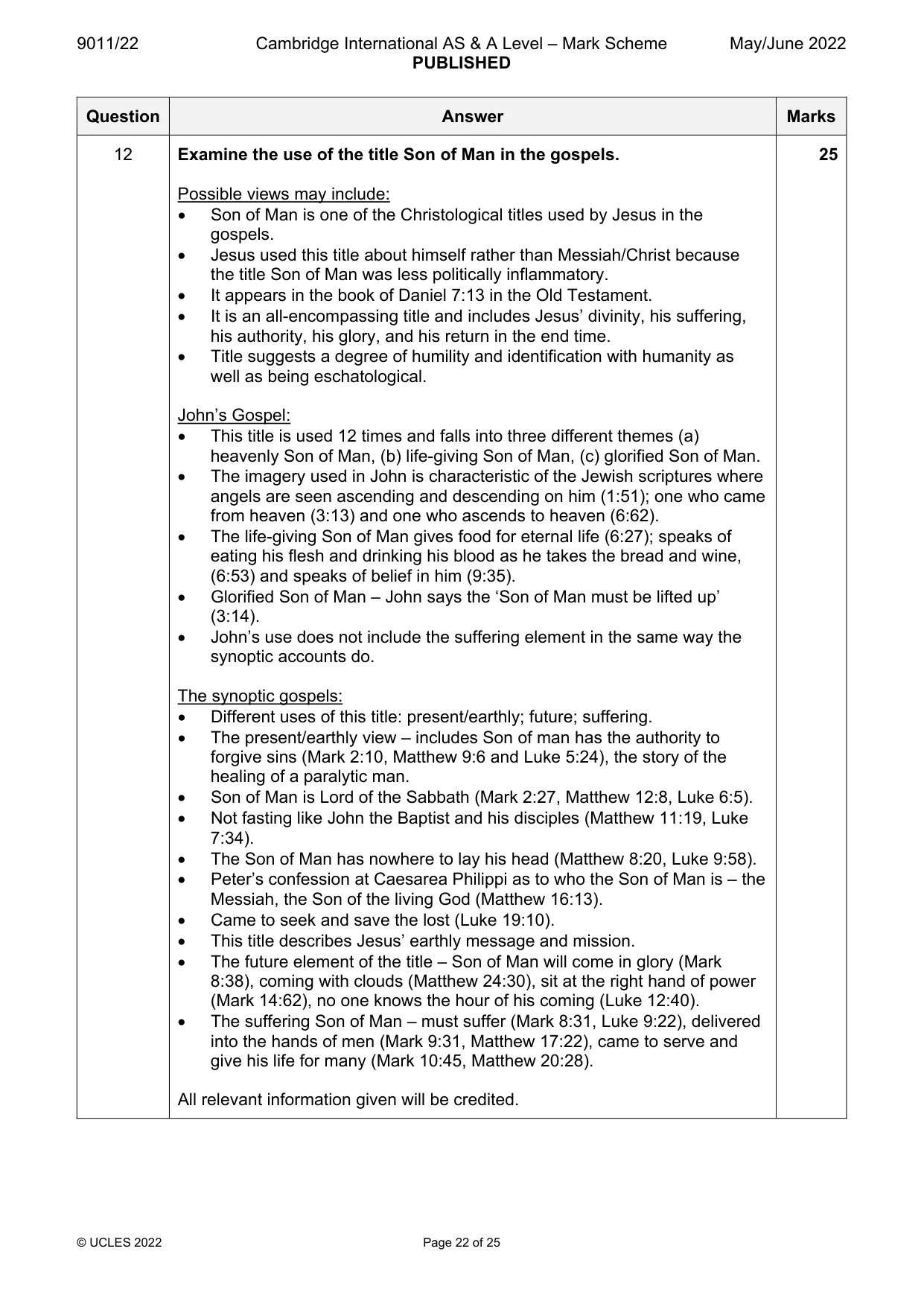 Mark scheme, page 22 of 25