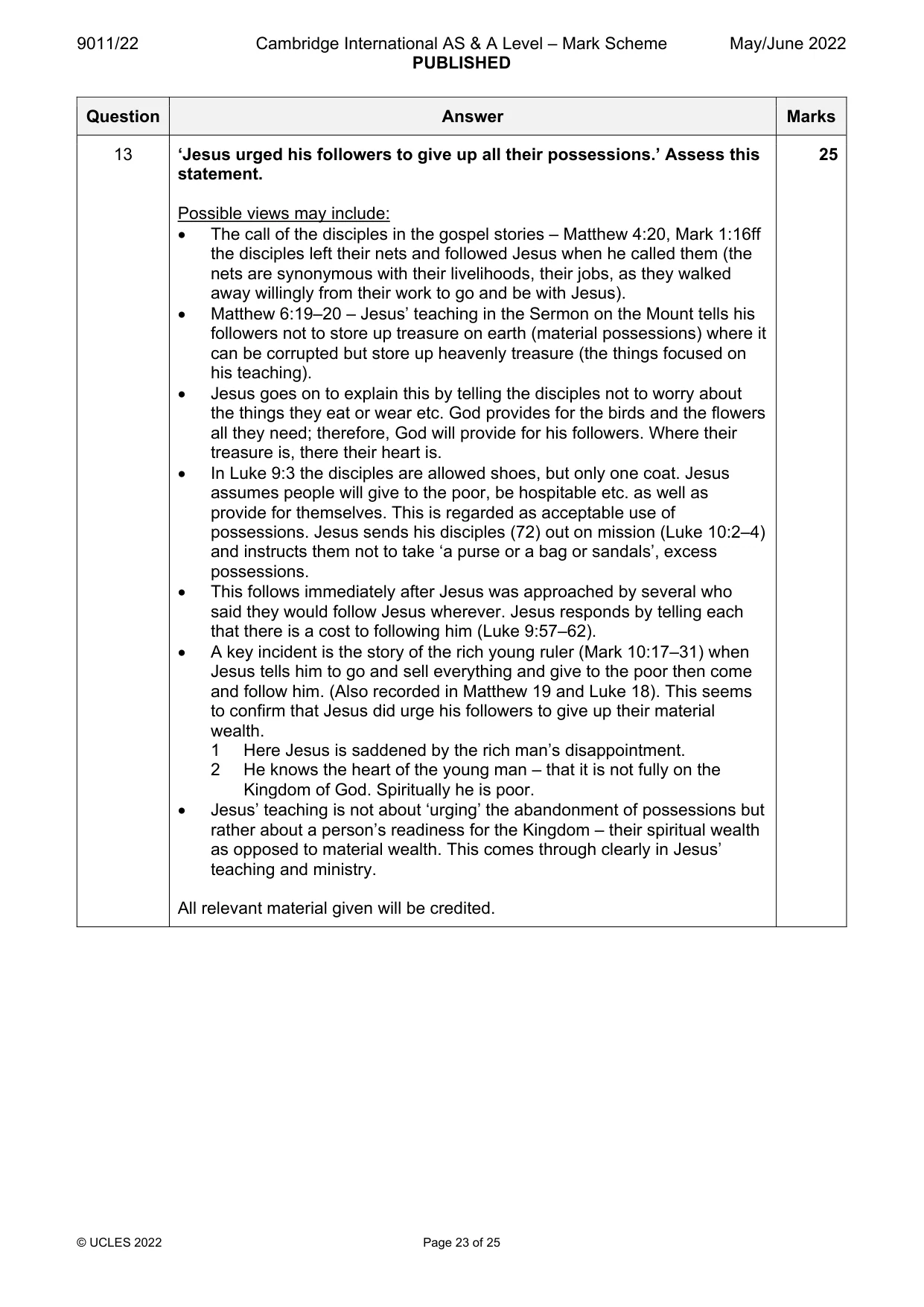 Mark scheme, page 23 of 25