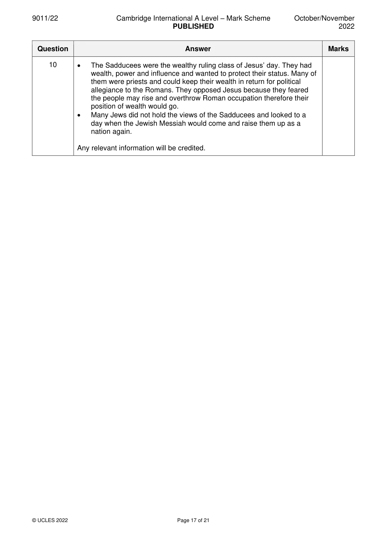 Mark scheme, page 17 of 21