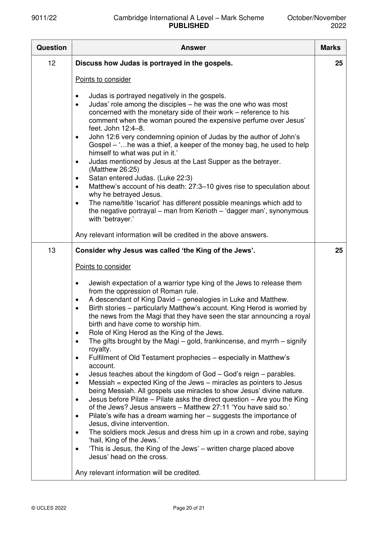 Mark scheme, page 20 of 21
