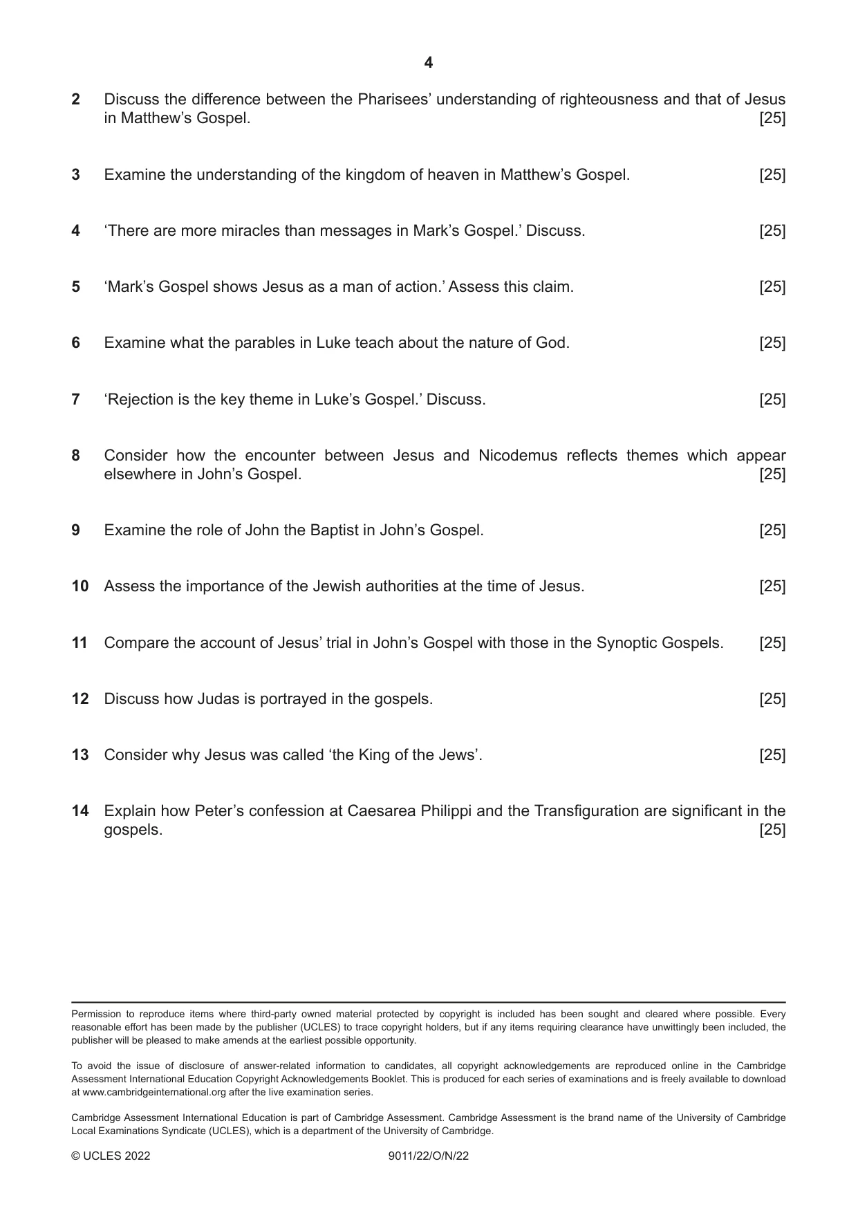 Cambridge A Level Divinity 9011 2022 Oct/Nov Paper 2 · Variant 2 question paper, page 4 of 4