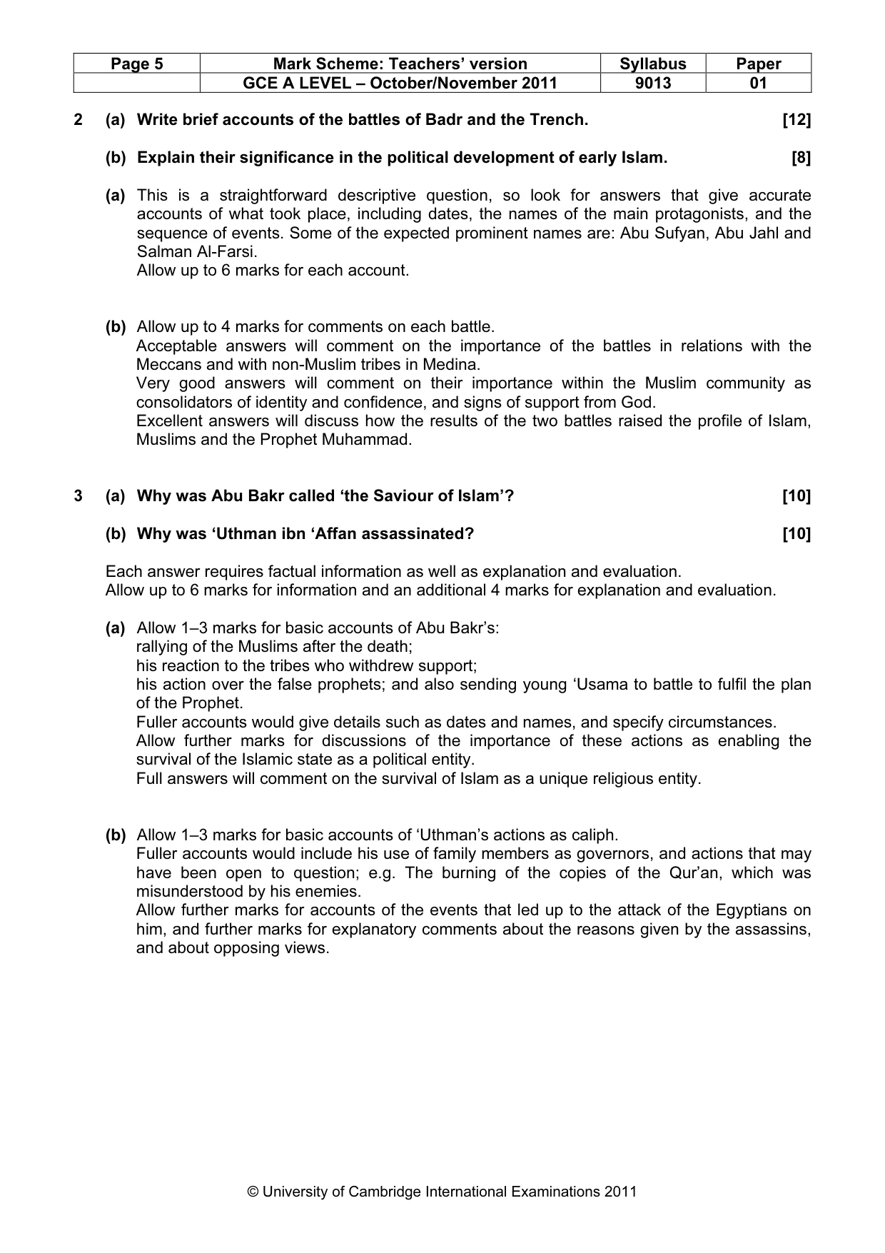 Mark scheme, page 5 of 8