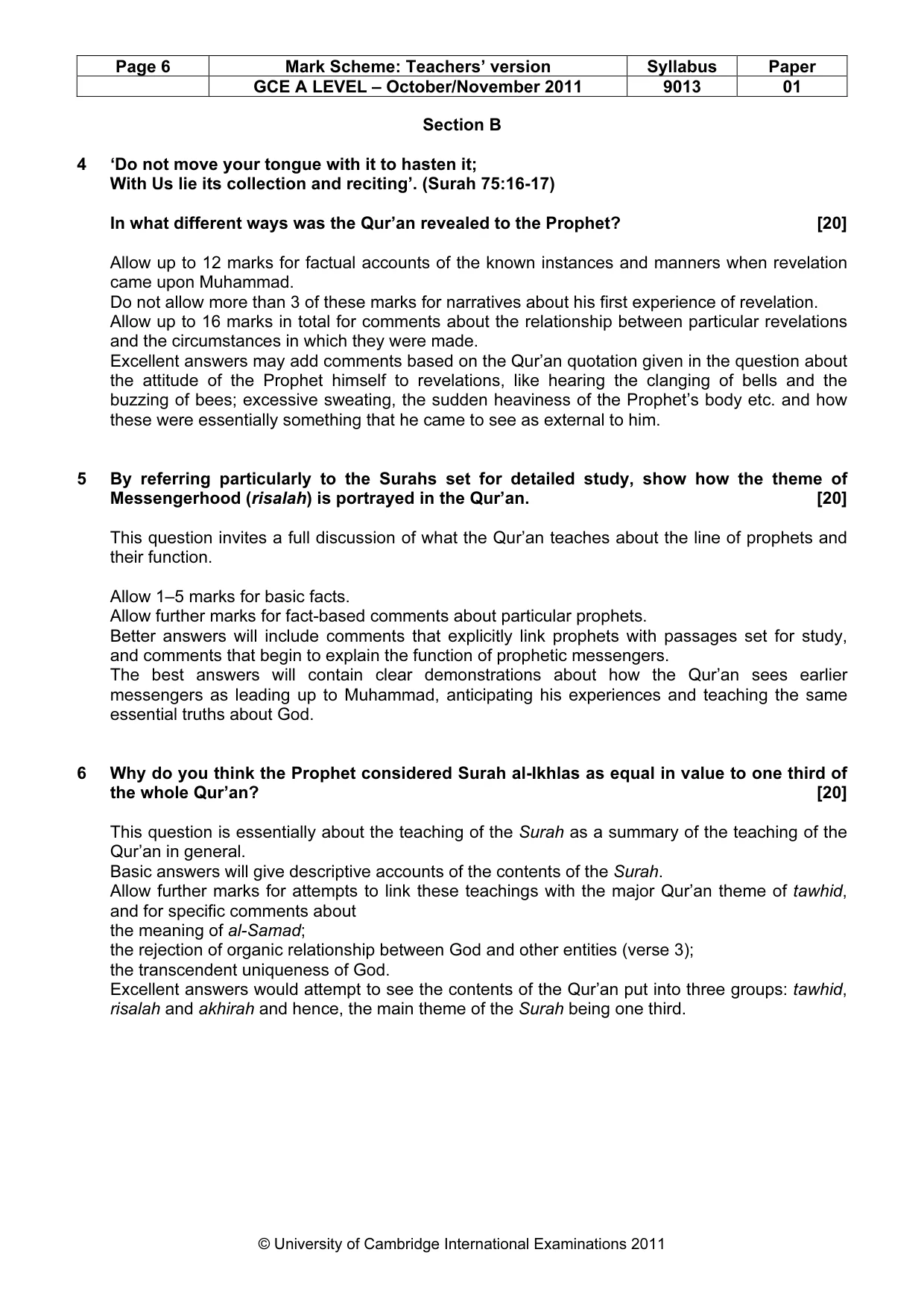 Mark scheme, page 6 of 8