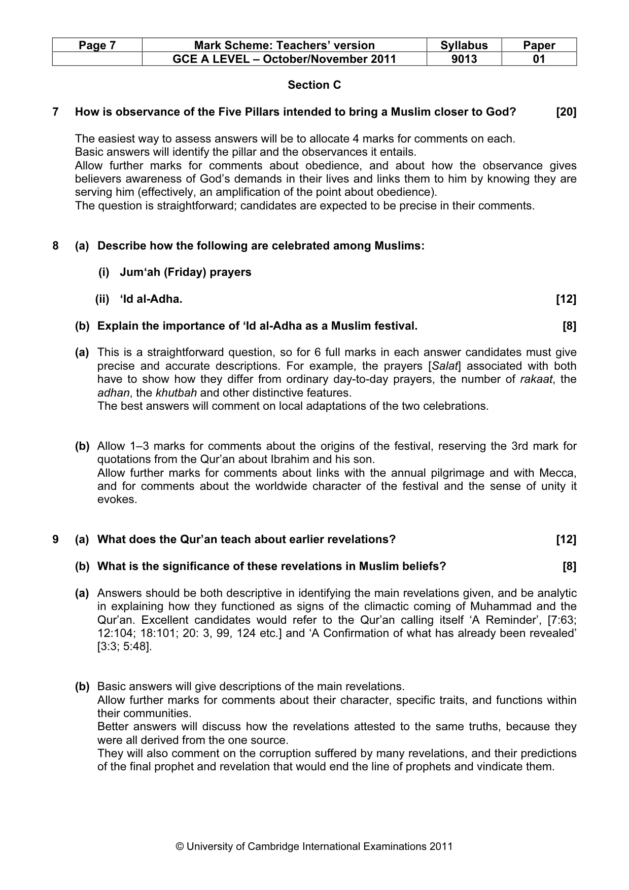Mark scheme, page 7 of 8