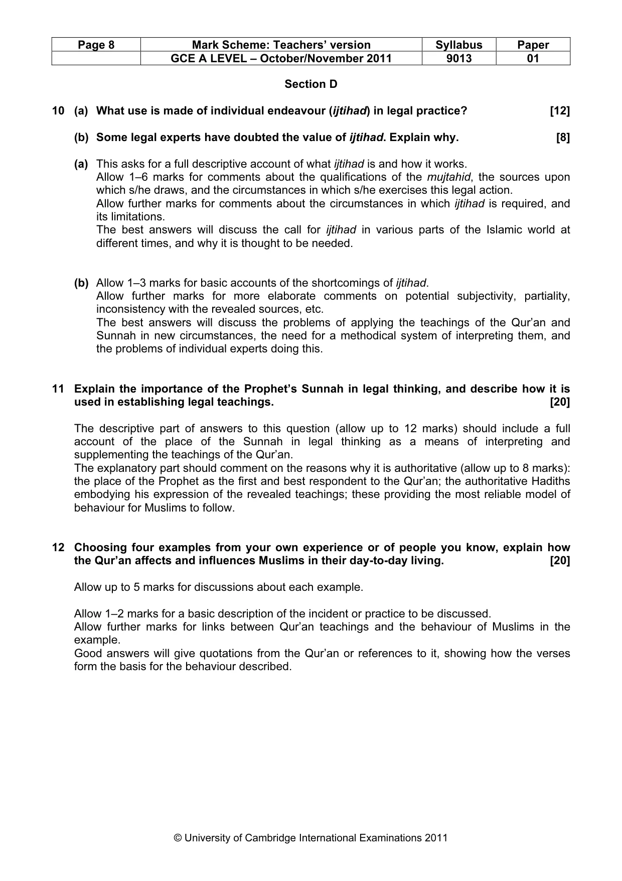 Mark scheme, page 8 of 8