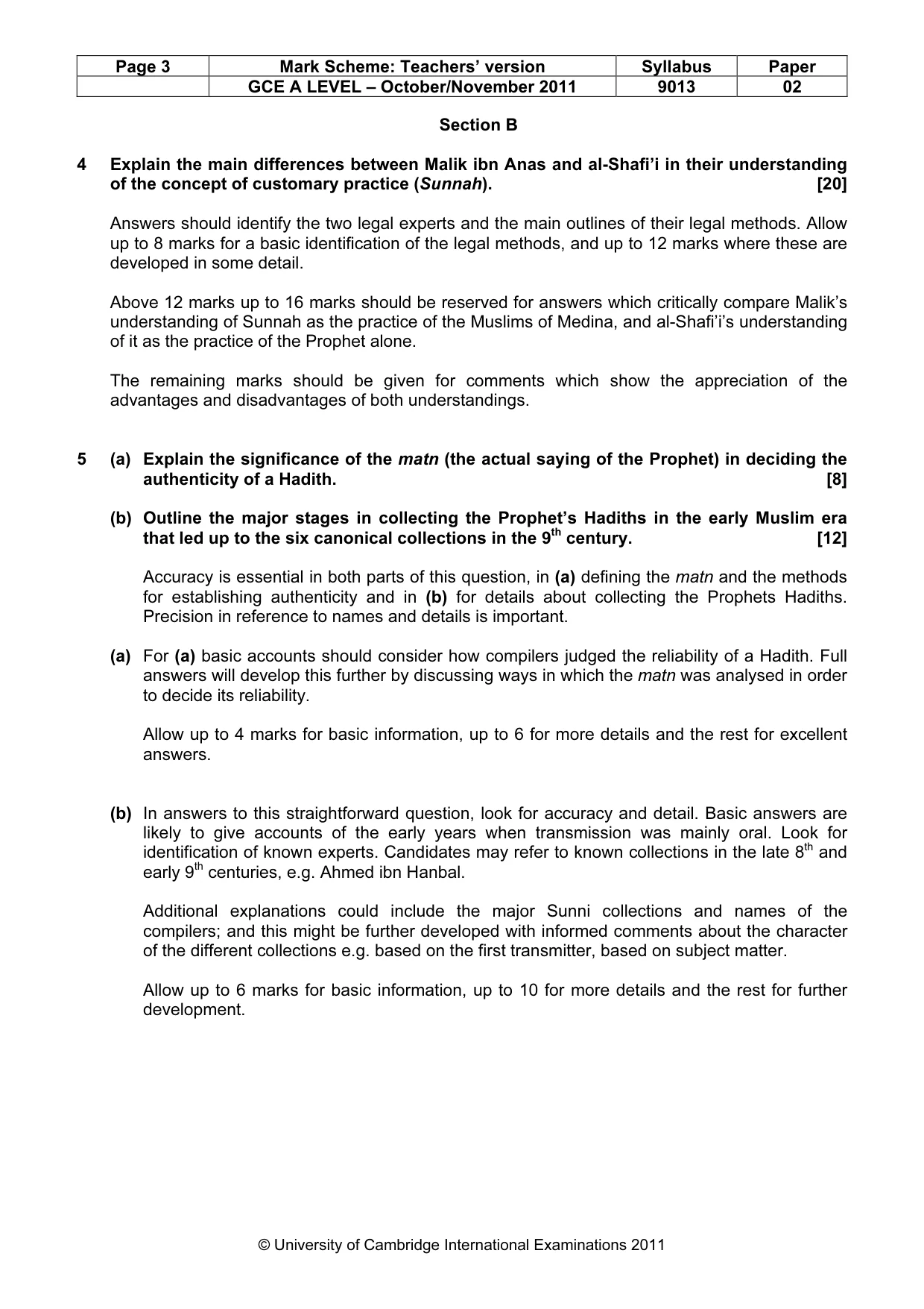 Mark scheme, page 3 of 6