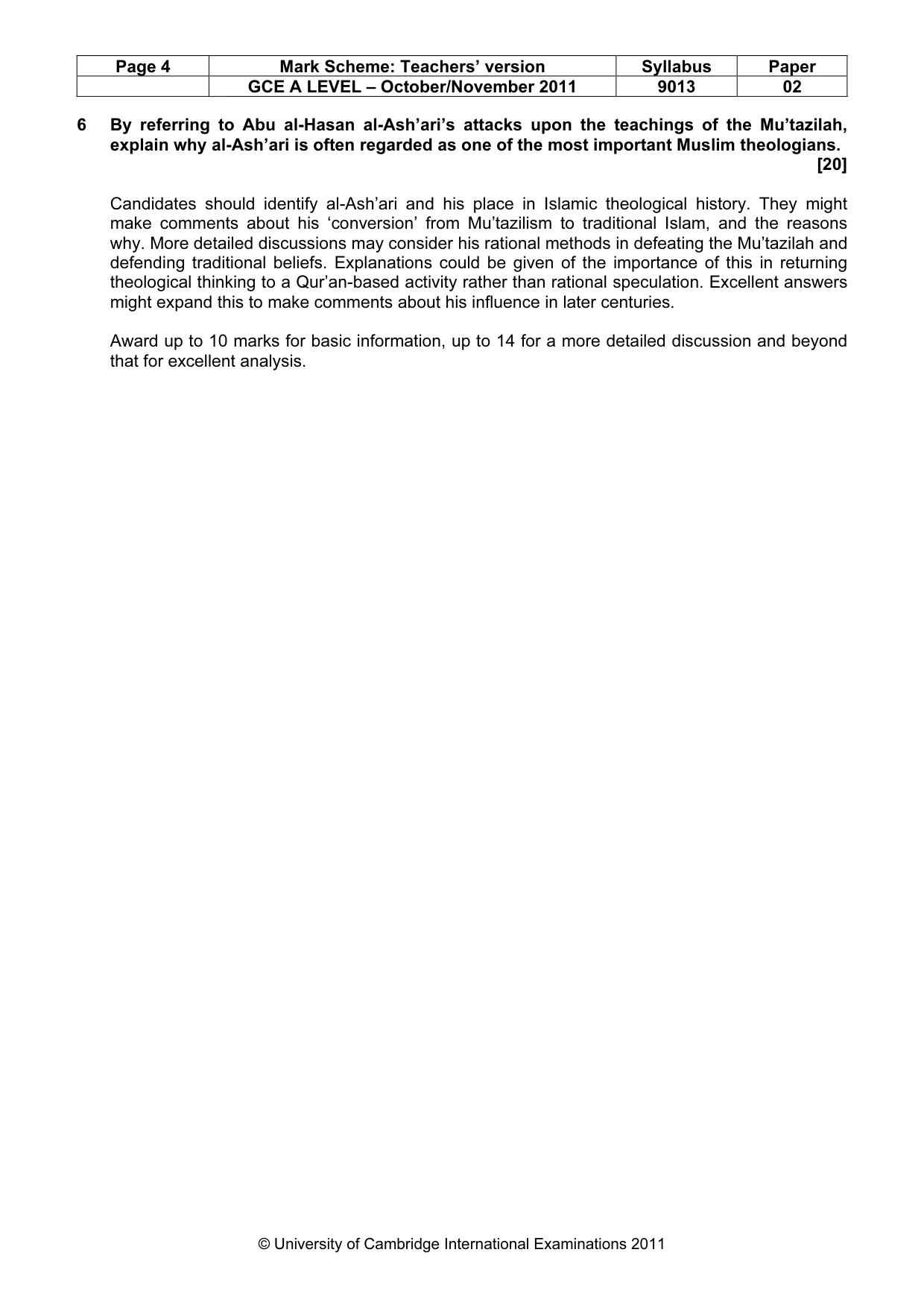 Mark scheme, page 4 of 6