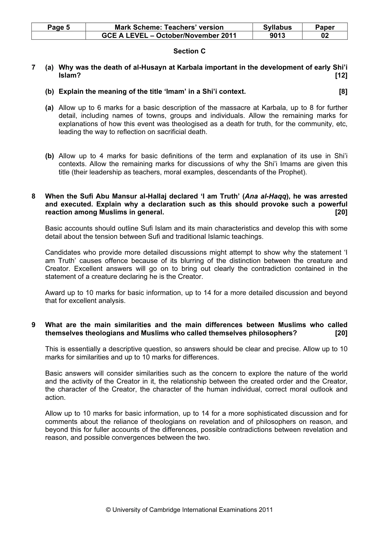 Mark scheme, page 5 of 6
