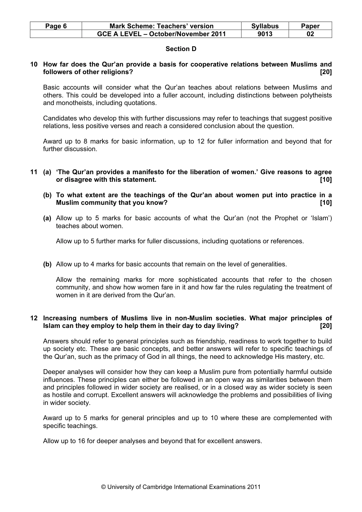Mark scheme, page 6 of 6