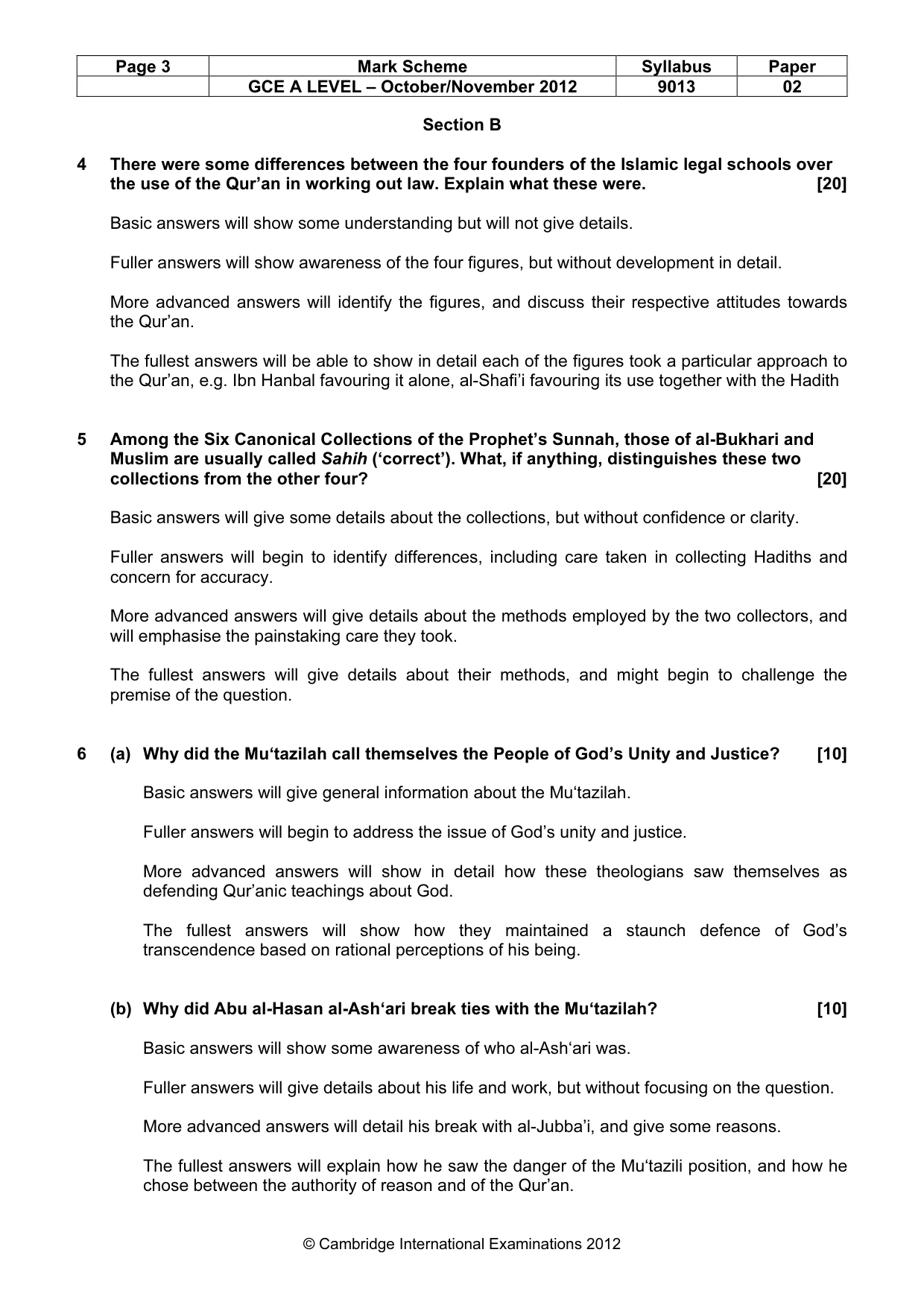 Mark scheme, page 3 of 6