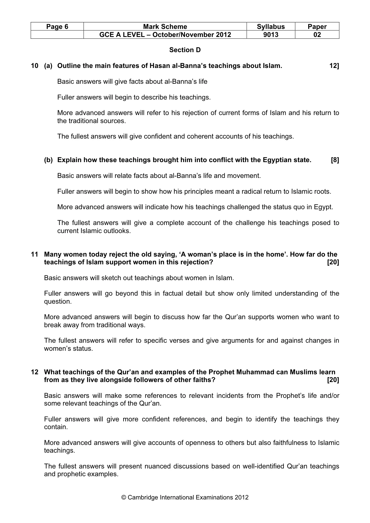 Mark scheme, page 6 of 6