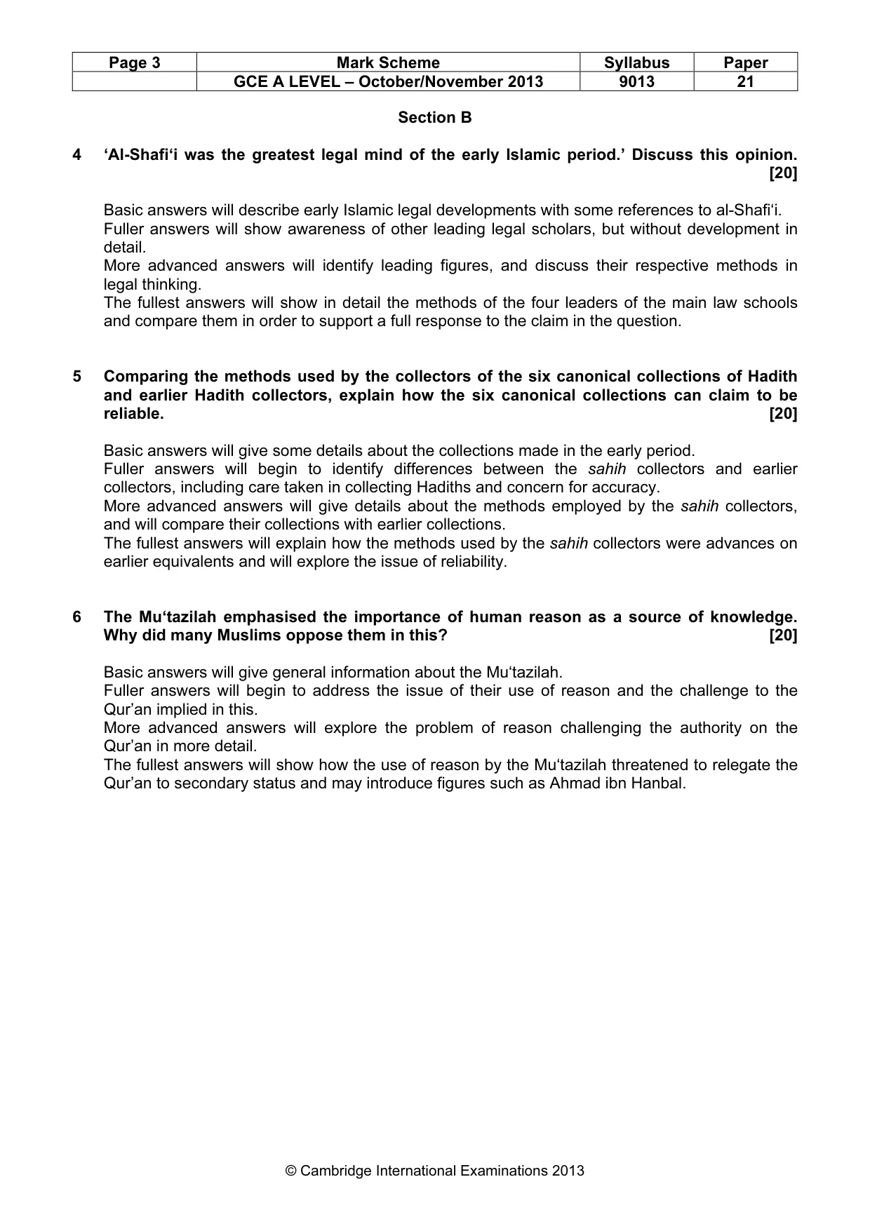 Mark scheme, page 3 of 5