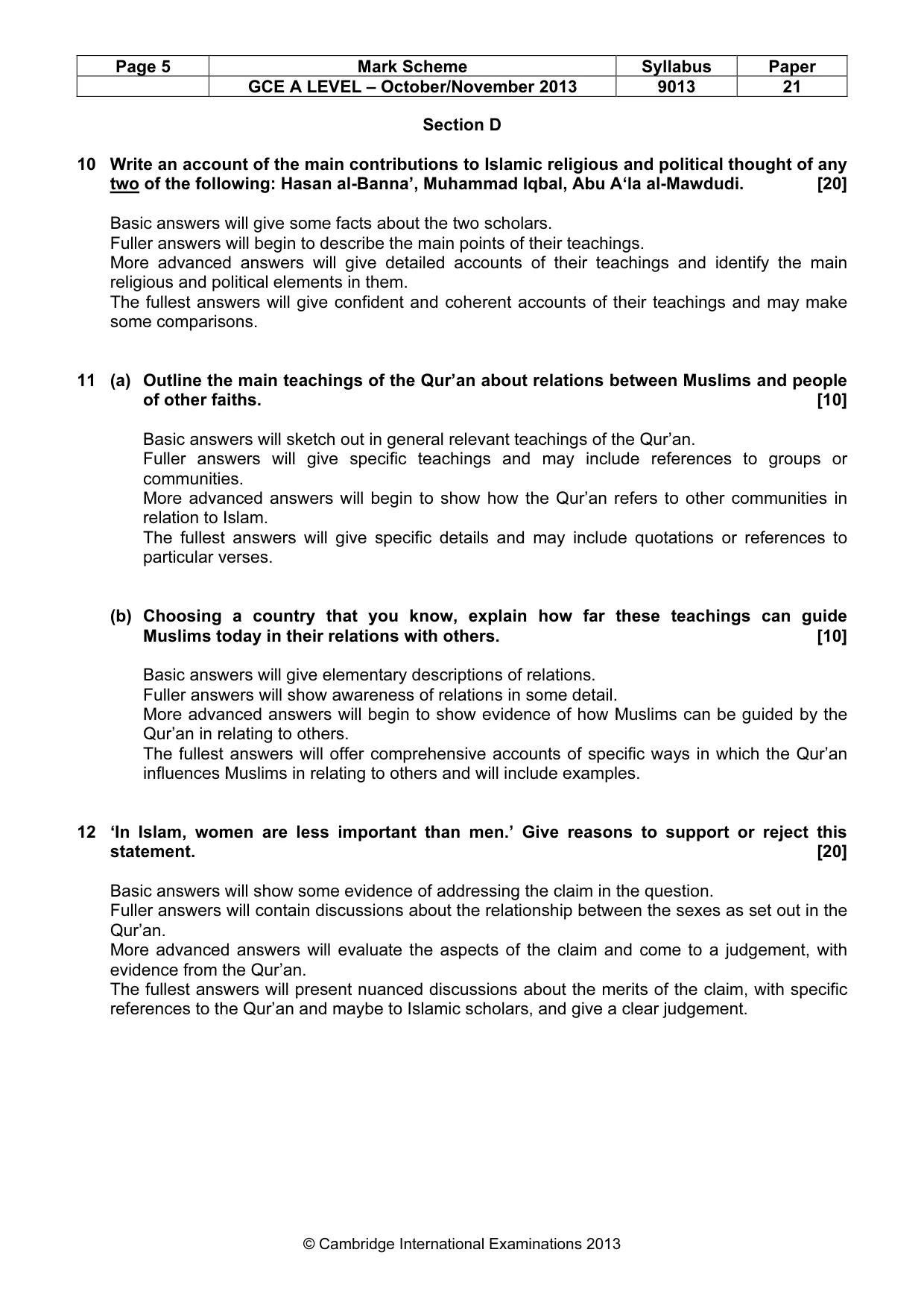 Mark scheme, page 5 of 5