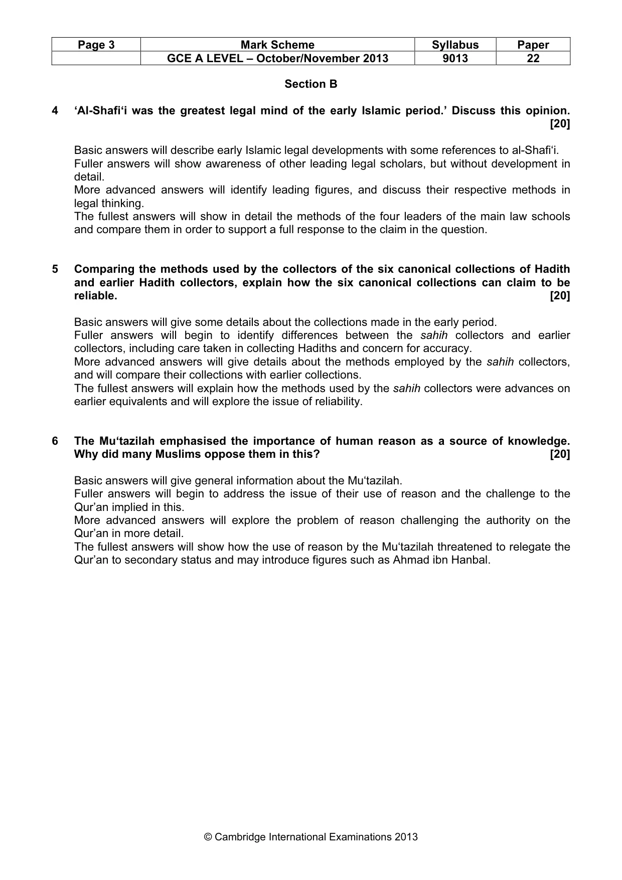 Mark scheme, page 3 of 5