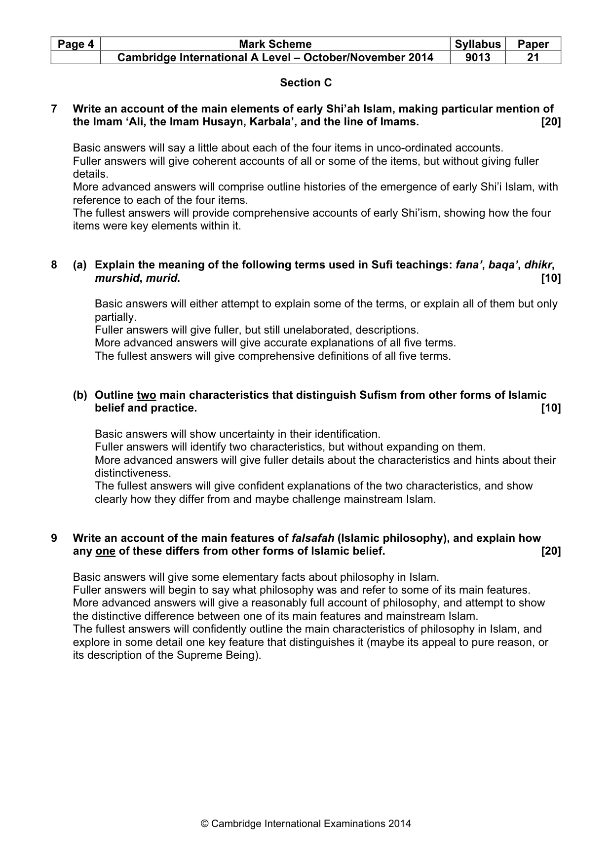 Mark scheme, page 4 of 5