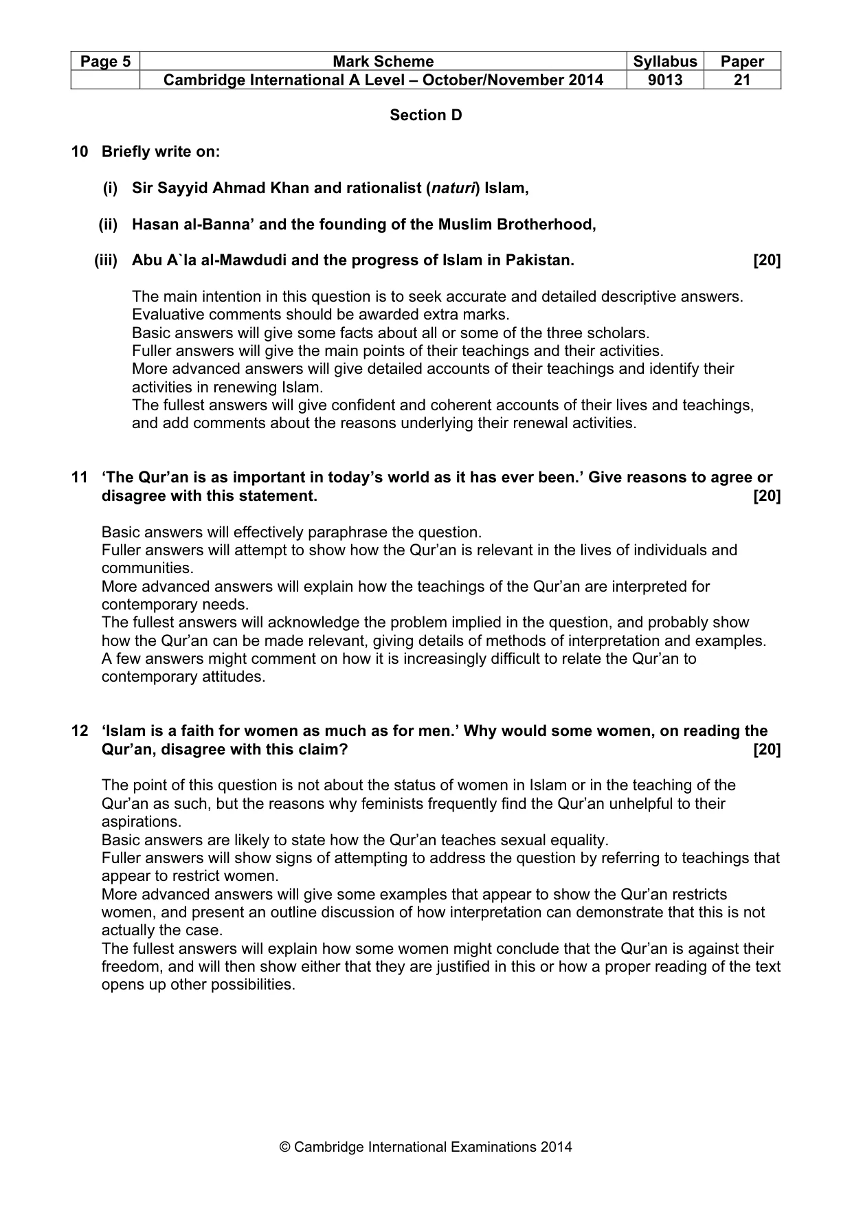 Mark scheme, page 5 of 5