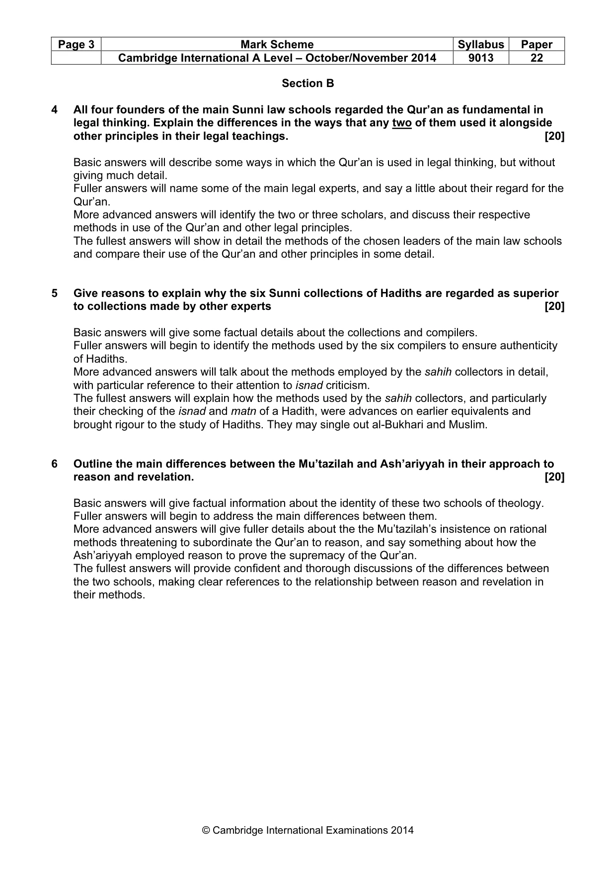 Mark scheme, page 3 of 5