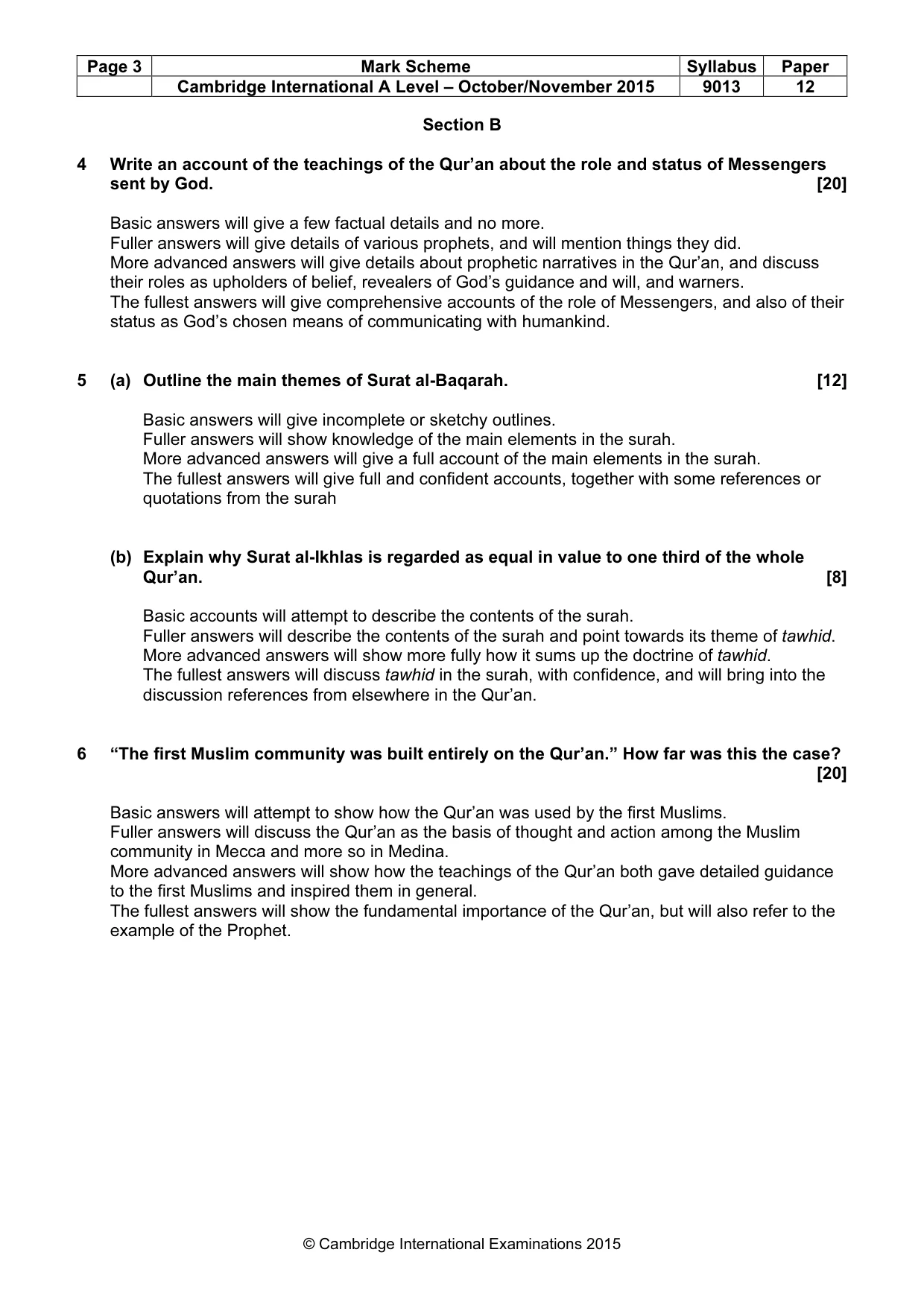 Mark scheme, page 3 of 5