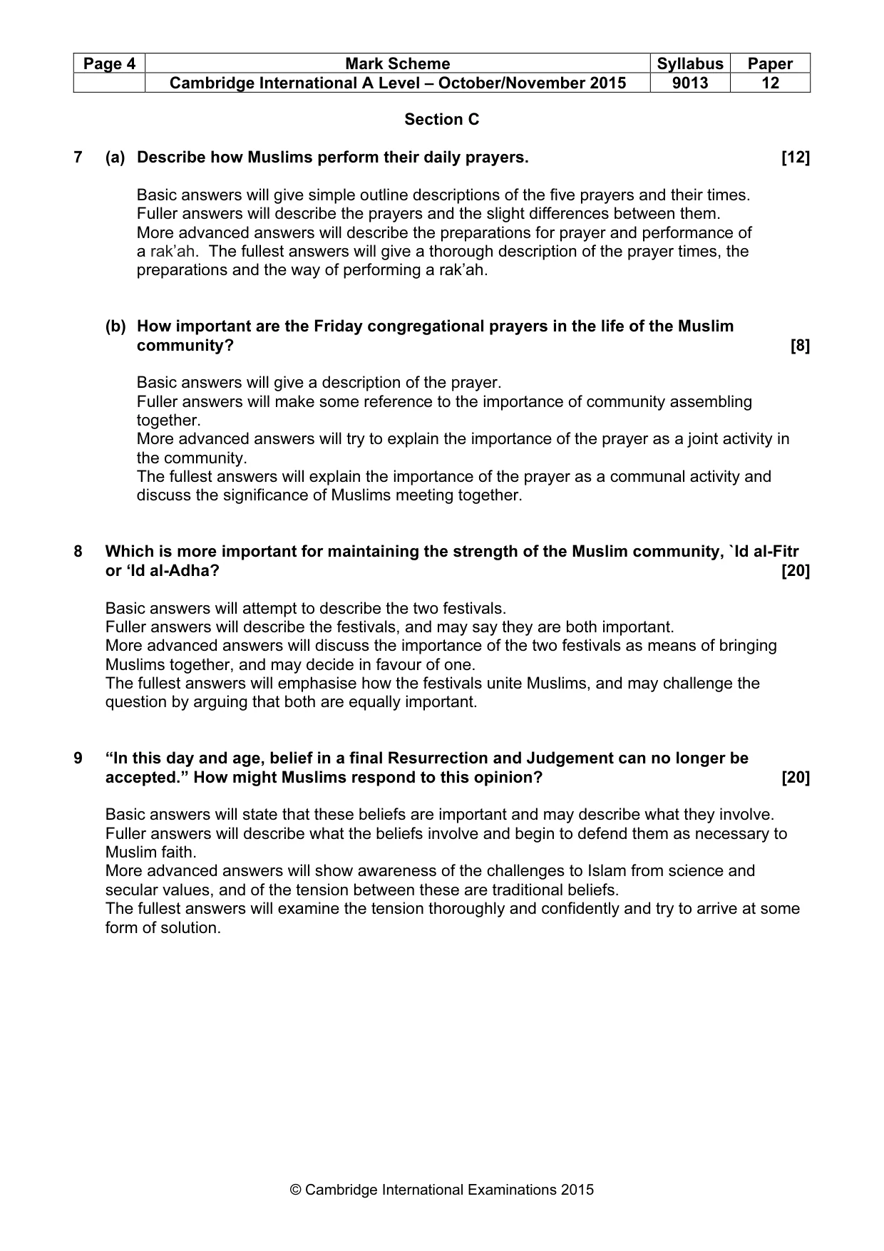 Mark scheme, page 4 of 5