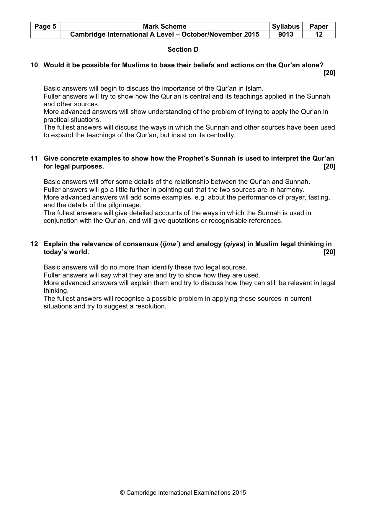 Mark scheme, page 5 of 5