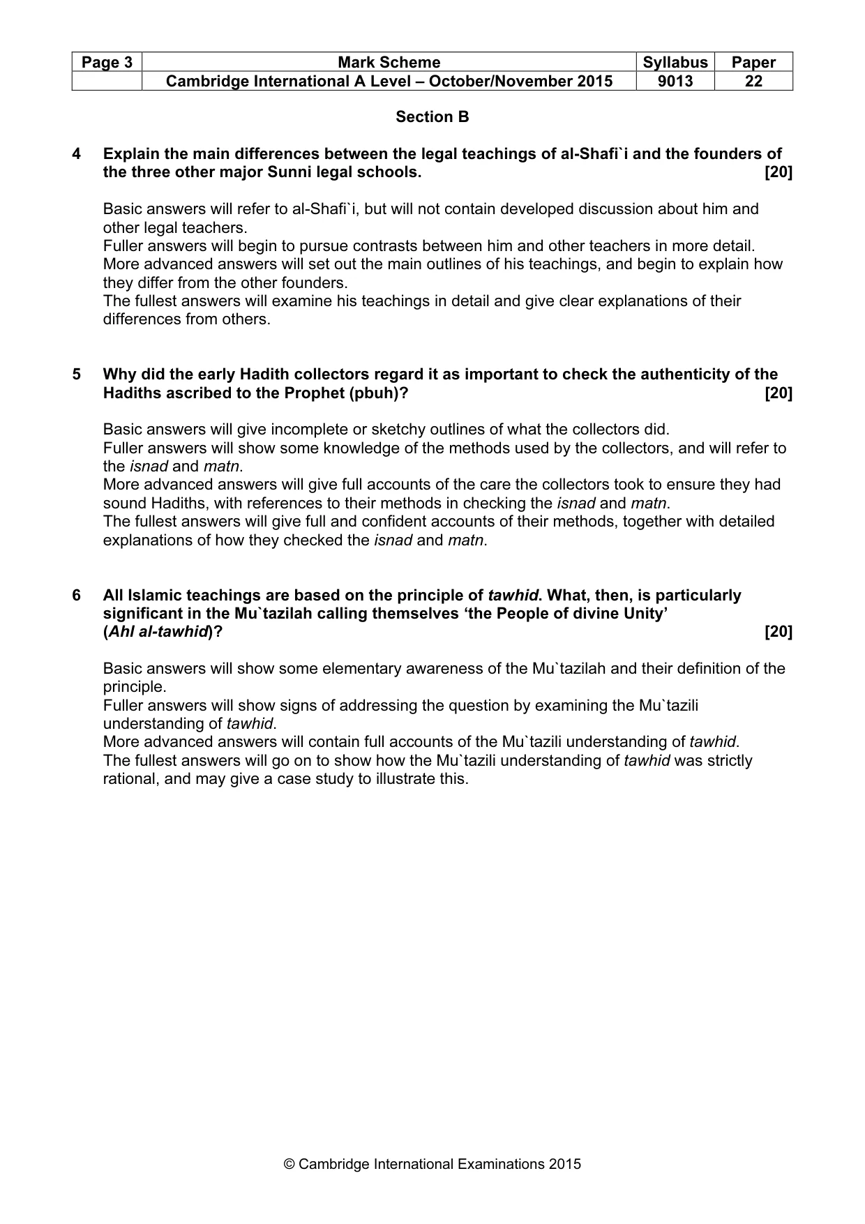 Mark scheme, page 3 of 5