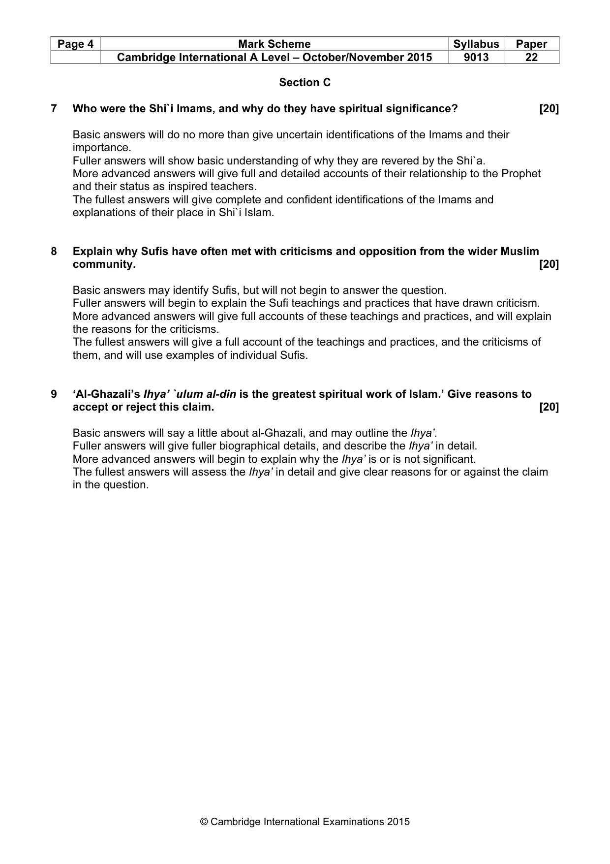 Mark scheme, page 4 of 5