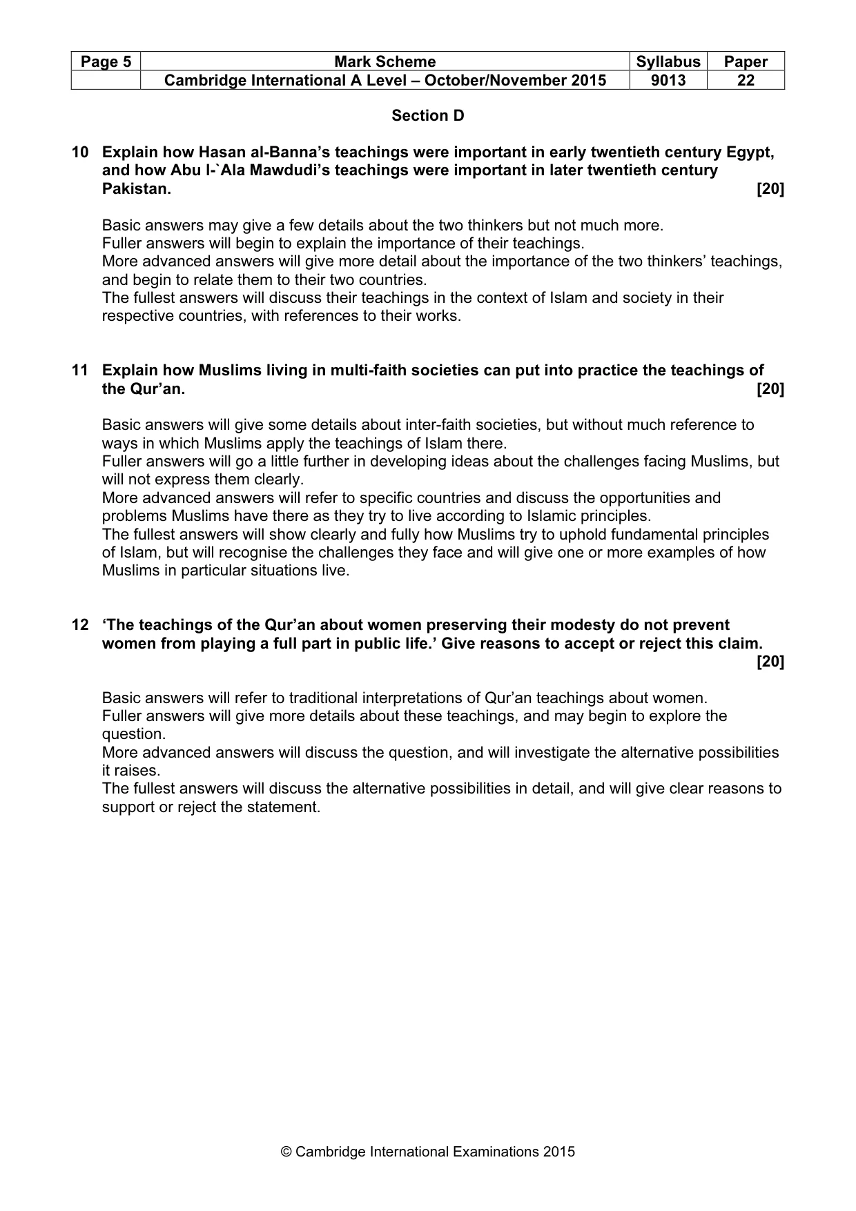 Mark scheme, page 5 of 5