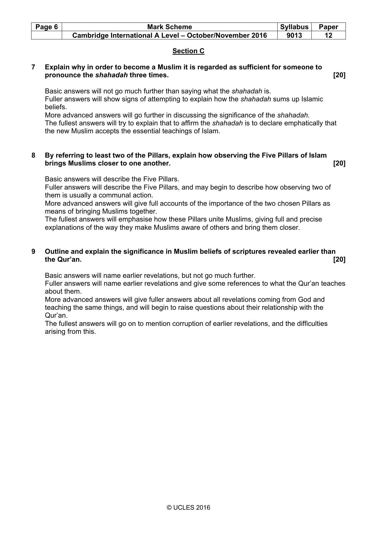 Mark scheme, page 6 of 7