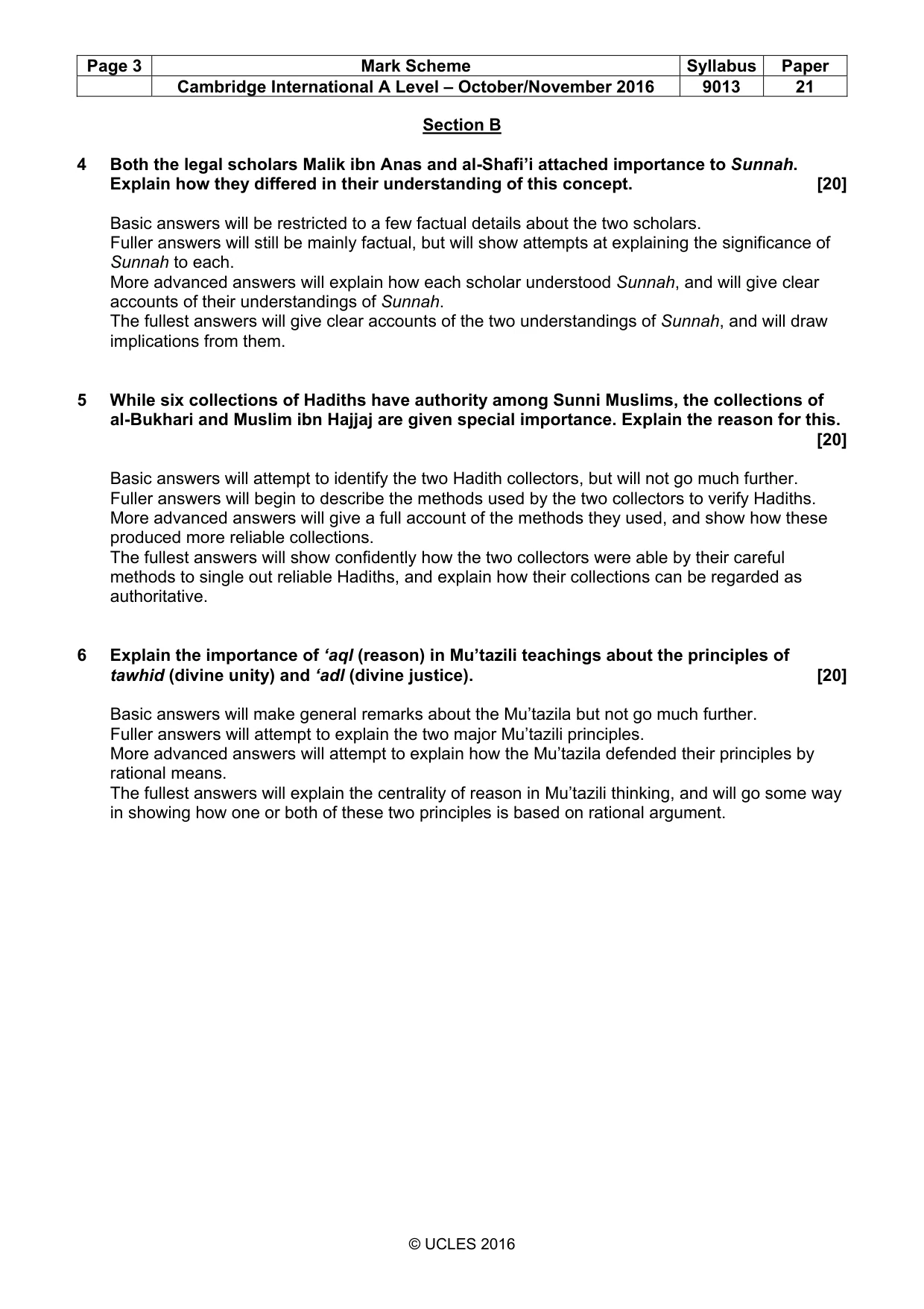 Mark scheme, page 3 of 5